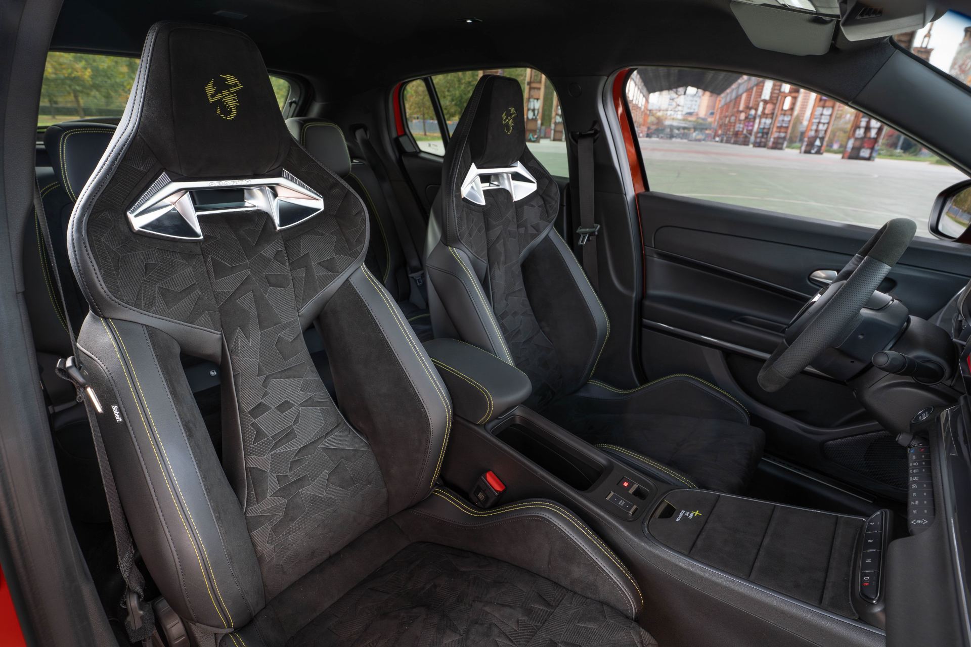 2025 abarth 600e interior front sport seats