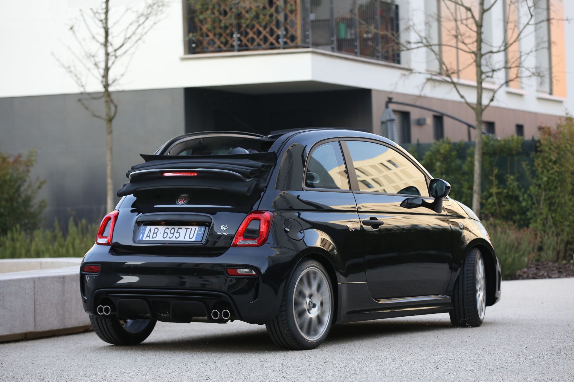 2024 abarth 695 rear three quarter convertible black