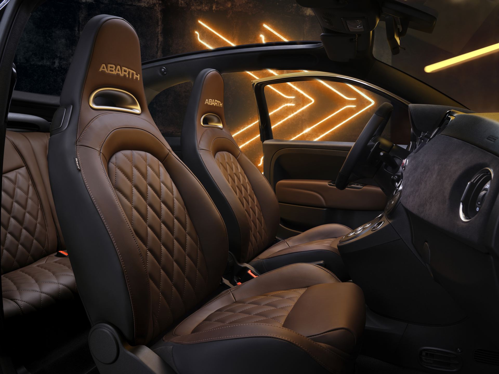 2024 abarth 695 interior brown leather sport seats