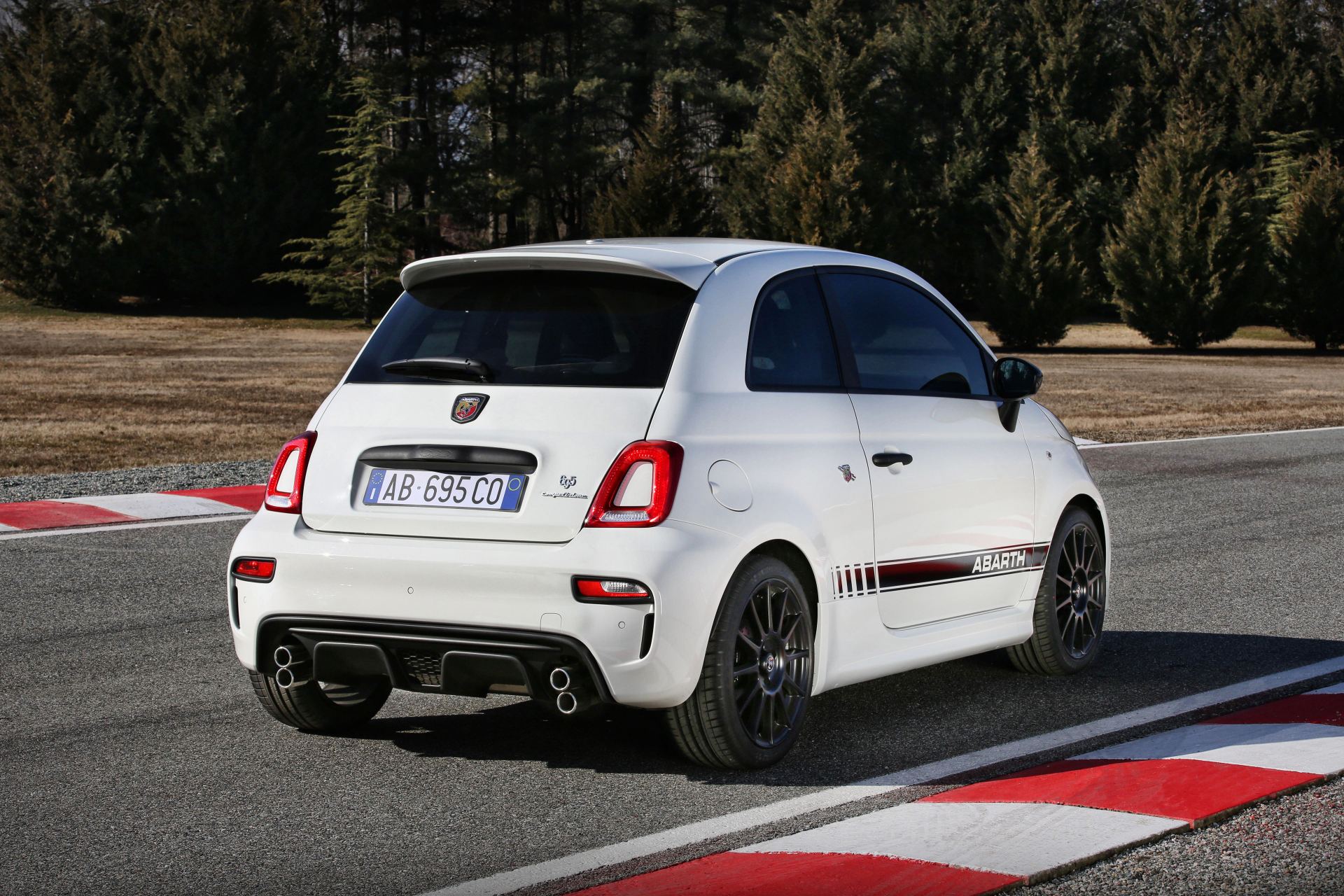 2024 abarth 695 rear three quarter track white