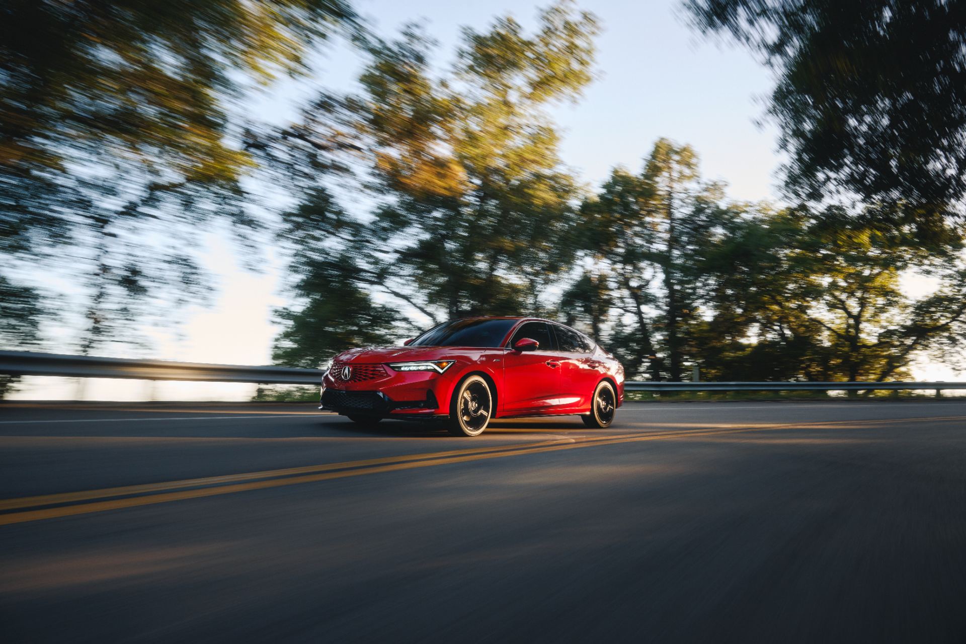 2026 acura integra a spec driving front three quarter red