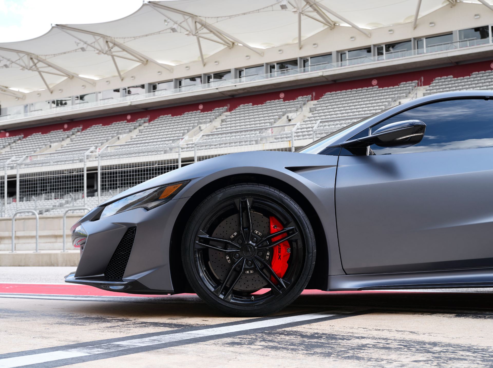 2022 acura nsx type s front three quarter pit lane grey