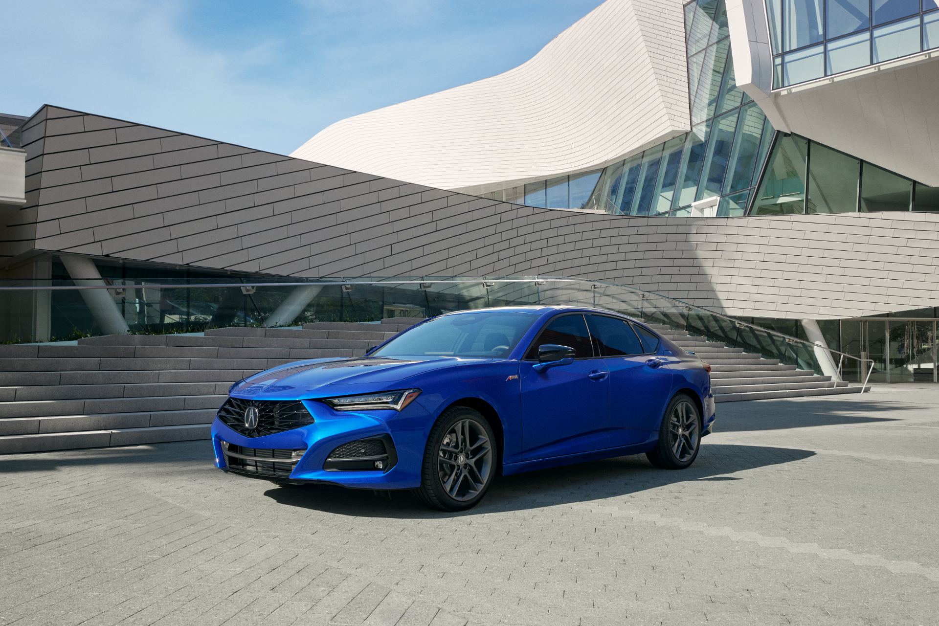 2024 acura tlx a spec front three quarter blue