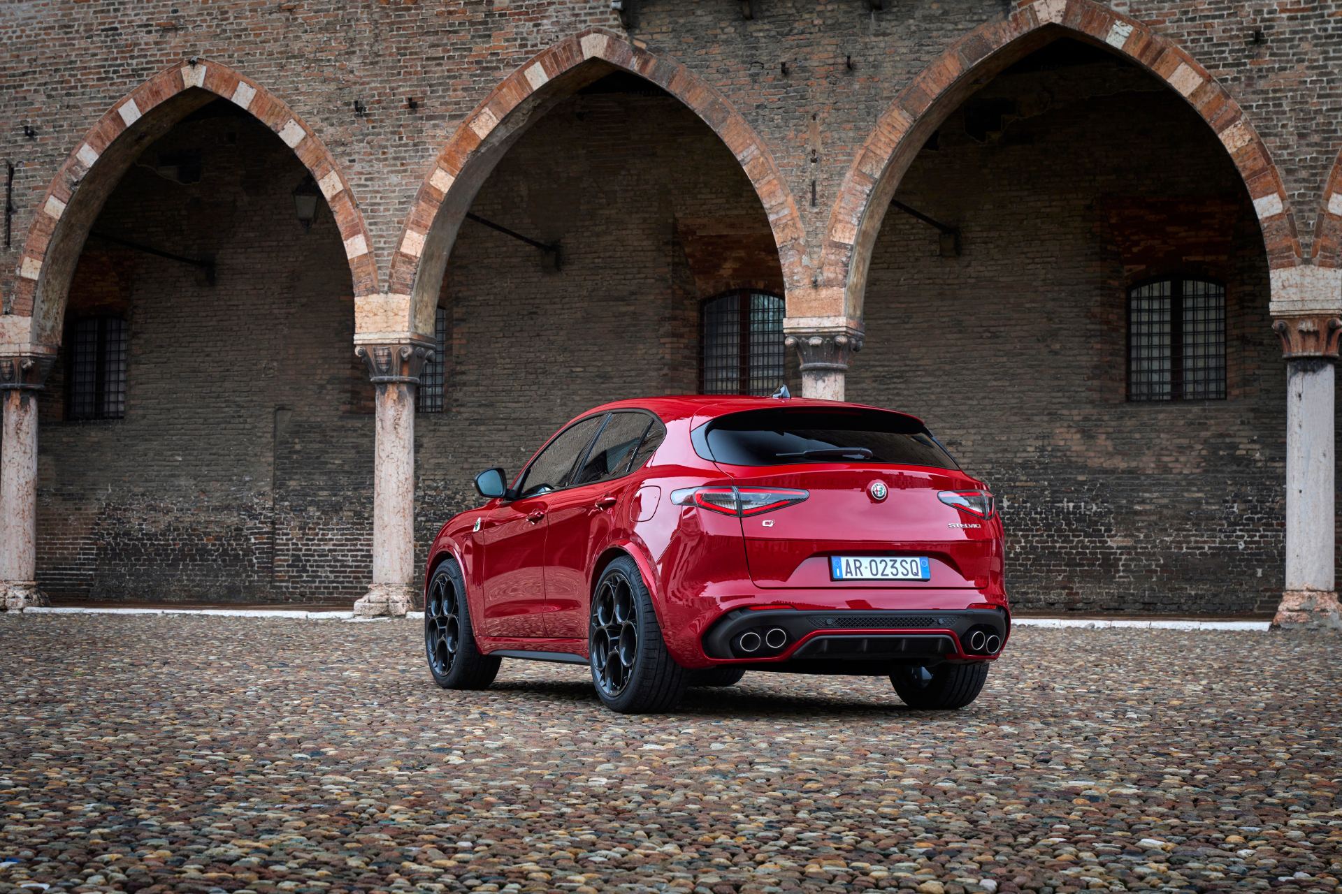 2026 alfa romeo stelvio quadrifoglio rear three quarter arches red