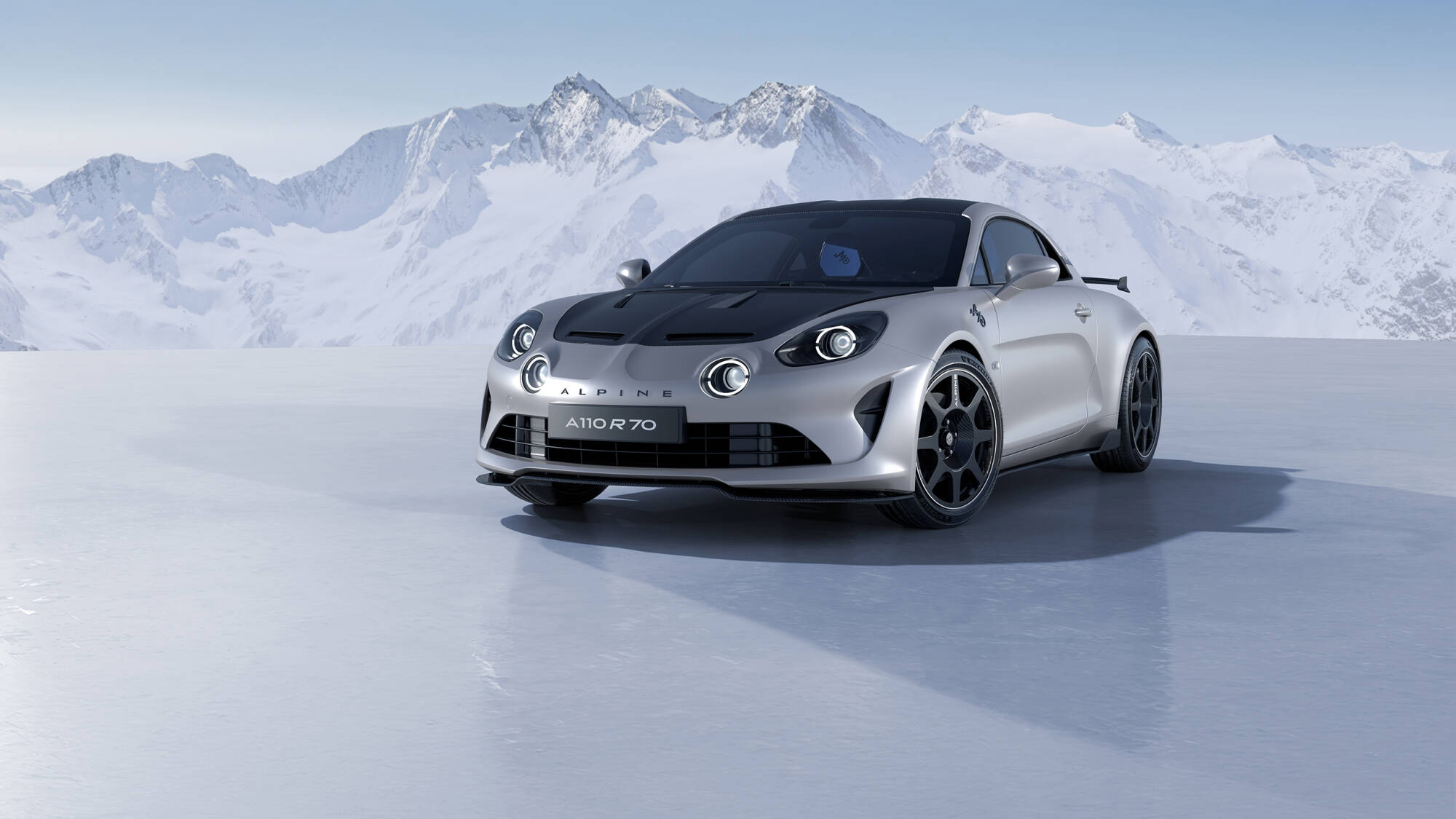 2026 alpine a110 r 70 front three quarter snow silver and black
