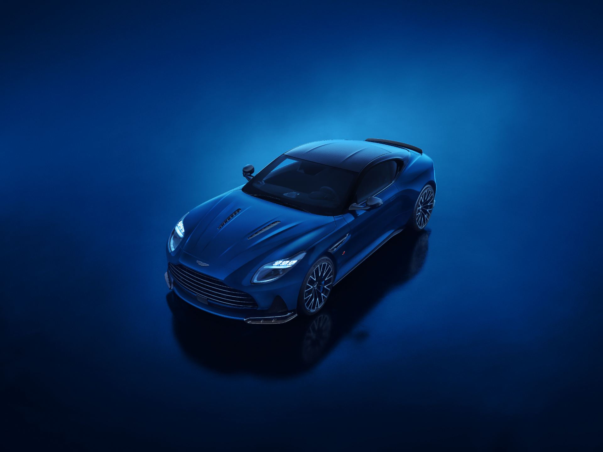 2026 aston martin db12 s high angle front three quarter studio blue