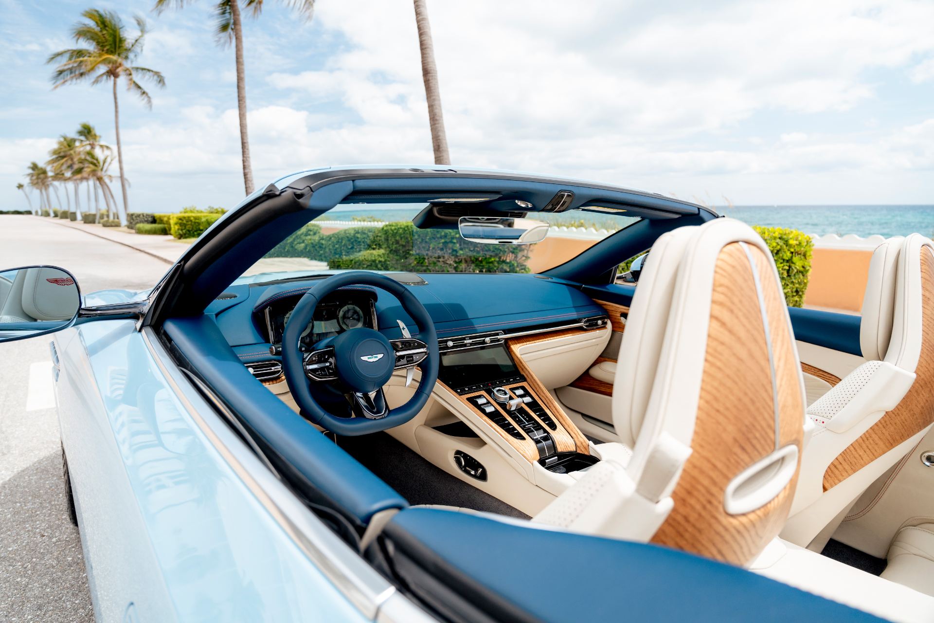 2026 aston martin db12 volante palm beach edition interior roof down