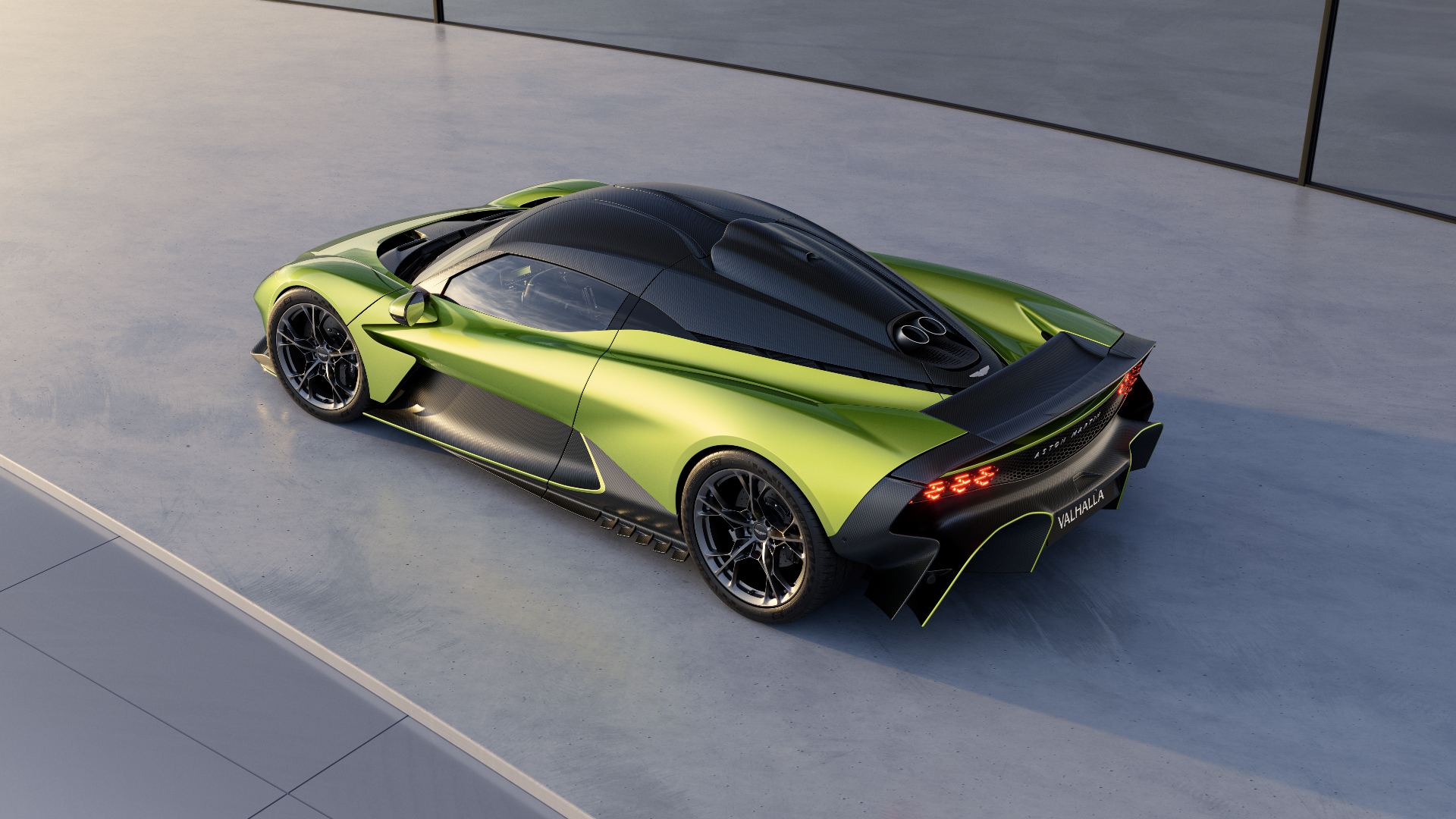 2026 aston martin valhalla high angle rear three quarter green