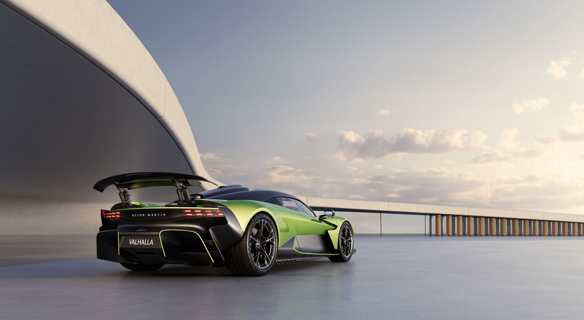 2026 aston martin valhalla rear three quarter wing up green
