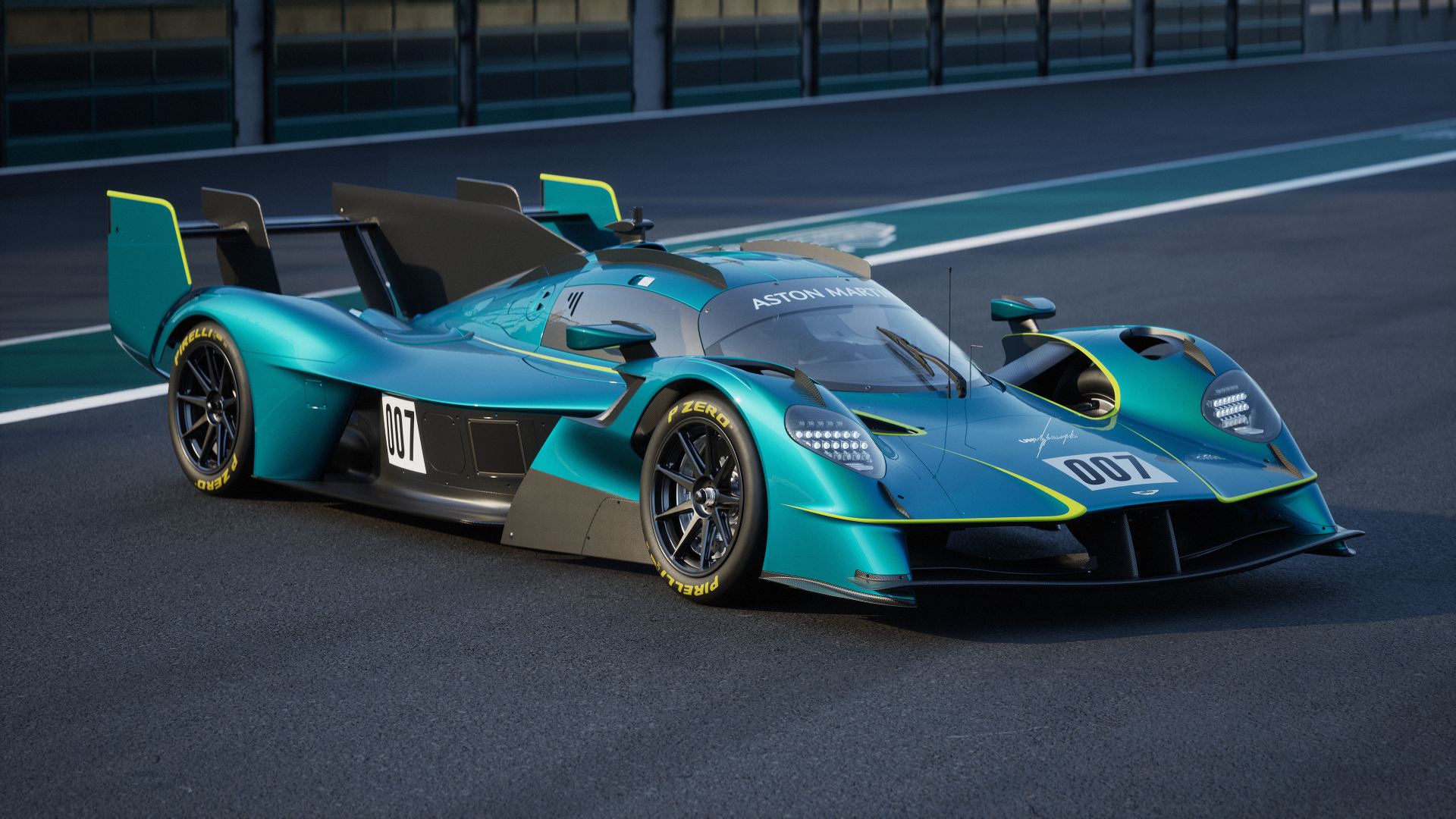 2026 aston martin valkyrie lm front three quarter pit lane teal