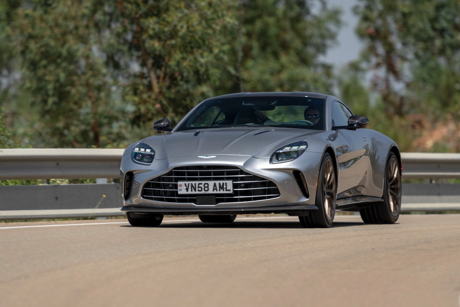 2026 aston martin vantage driving front silver