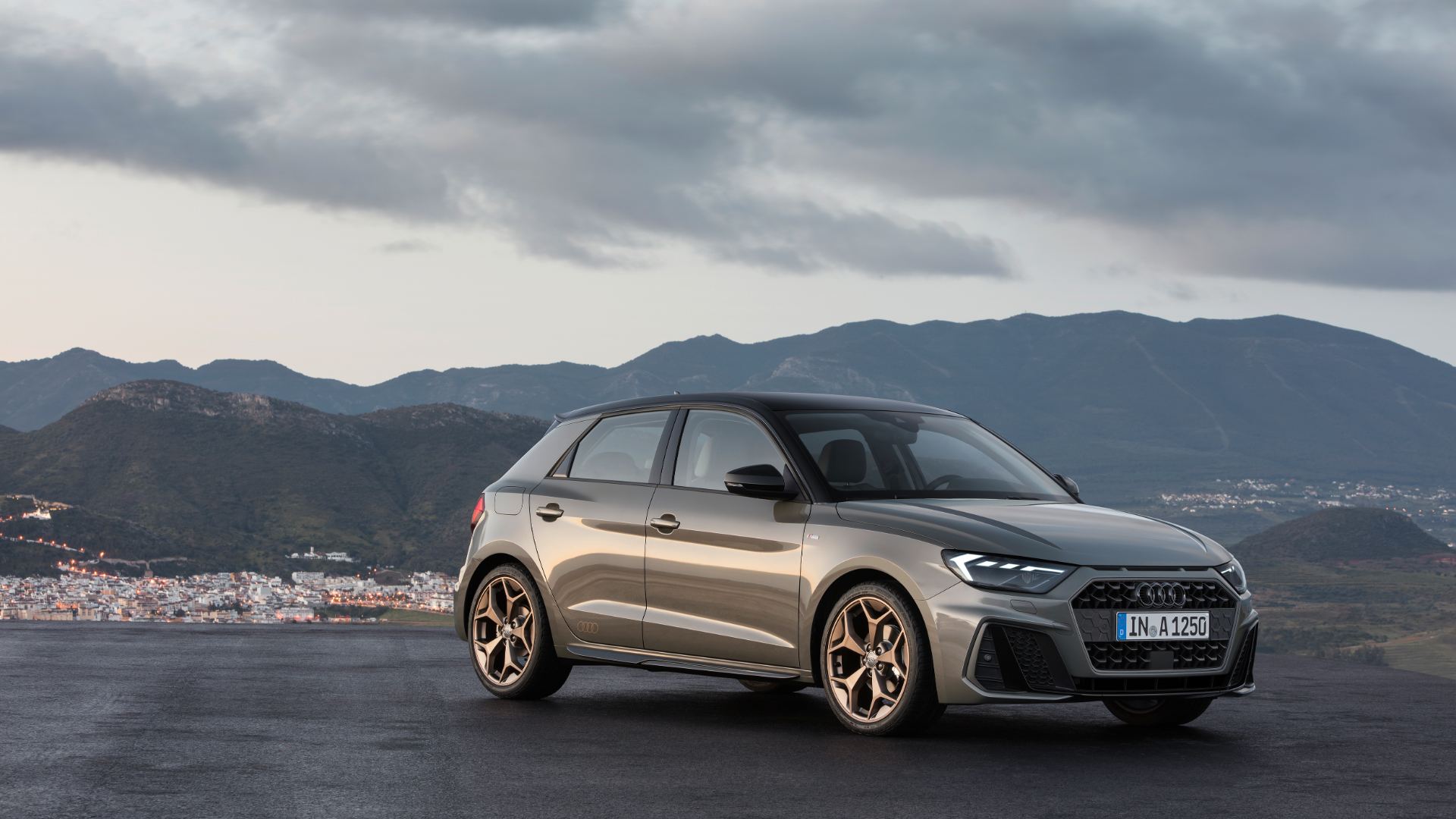2026 audi a1 sportback front three quarter mountains grey