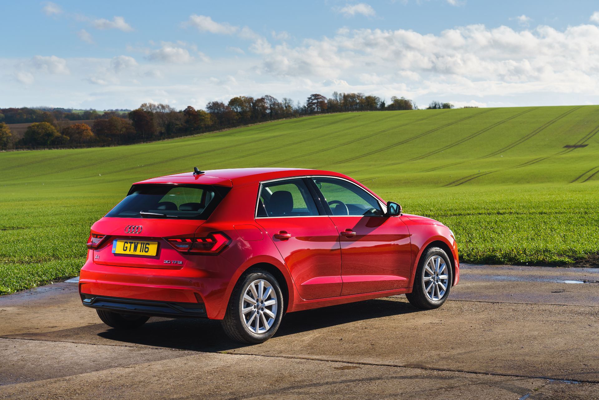 2026 audi a1 sportback sport rear three quarter fields red