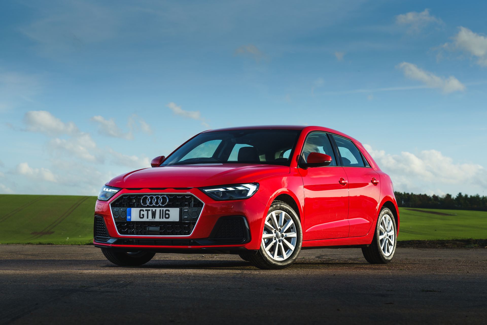 2026 audi a1 sportback sport front three quarter fields red