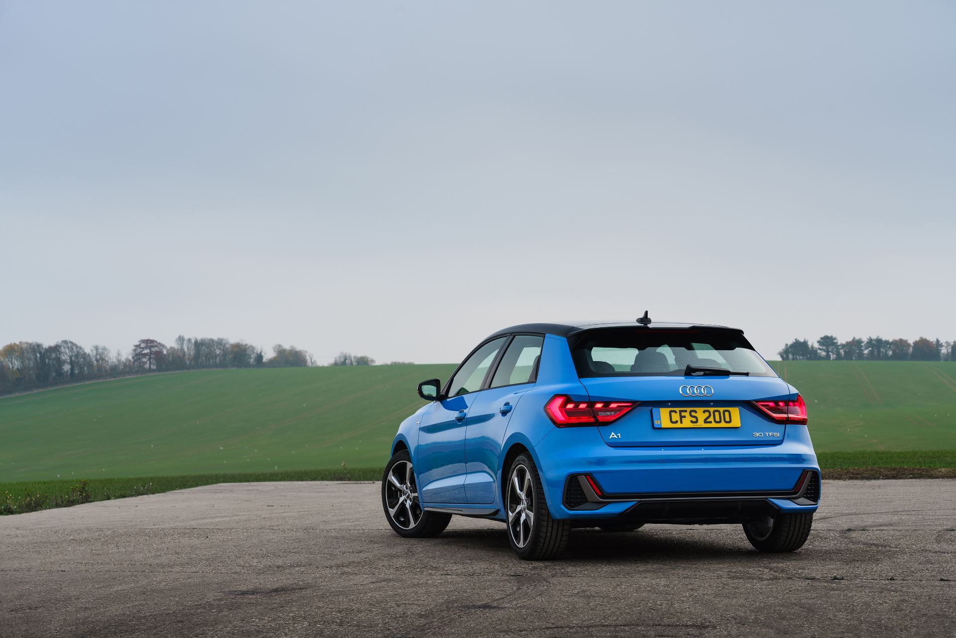 2026 audi a1 sportback s line rear three quarter fields blue