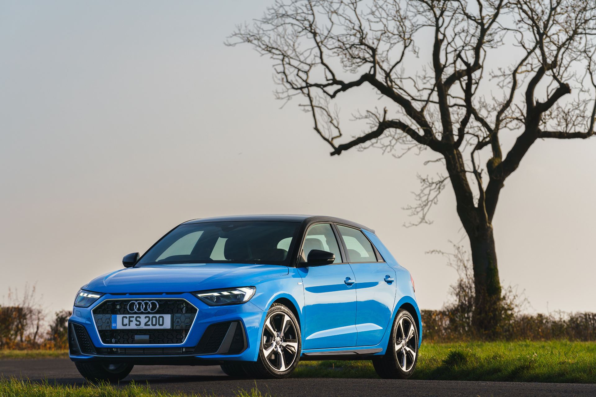 2026 audi a1 sportback s line front three quarter tree blue