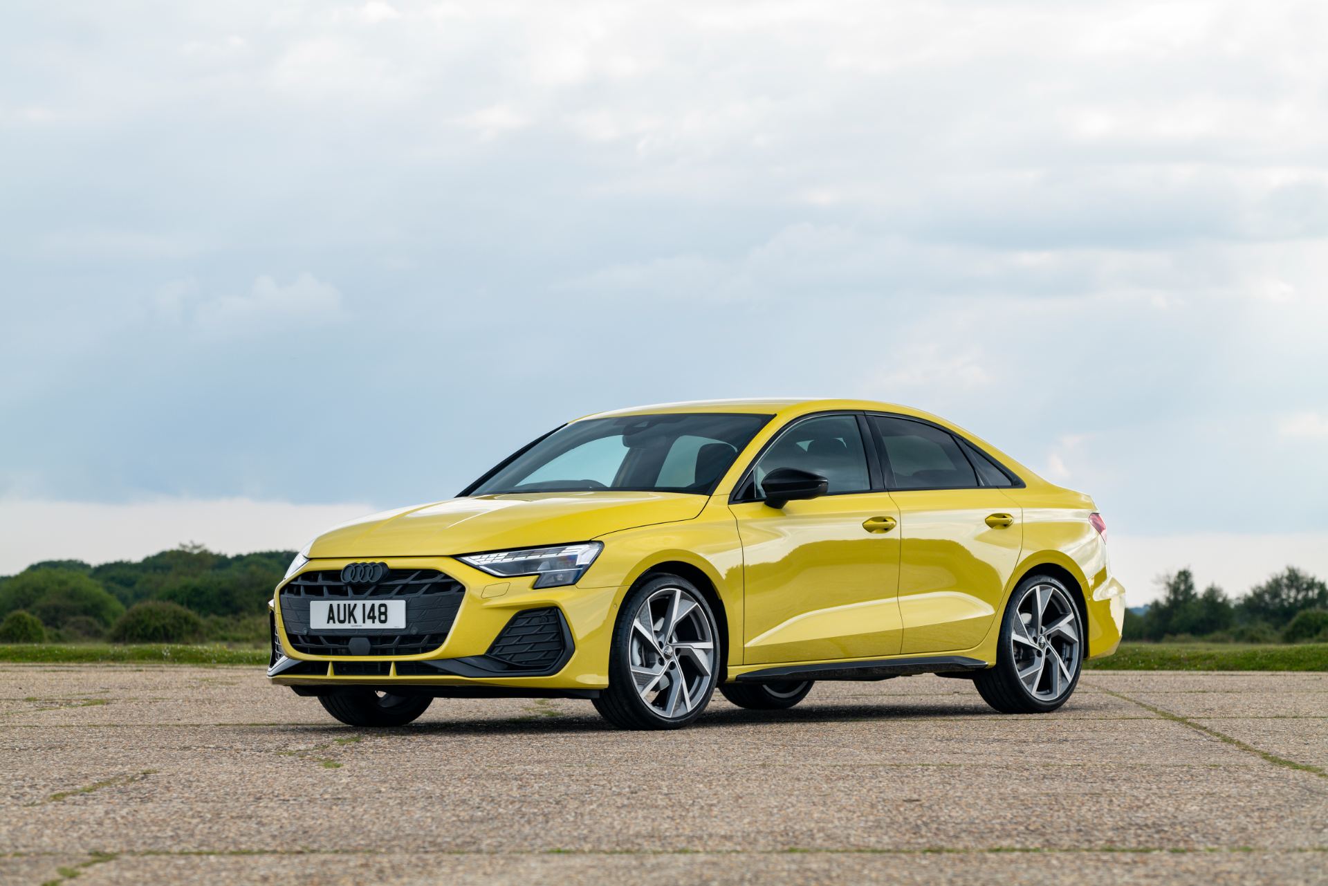 2025 audi a3 saloon front three quarter yellow