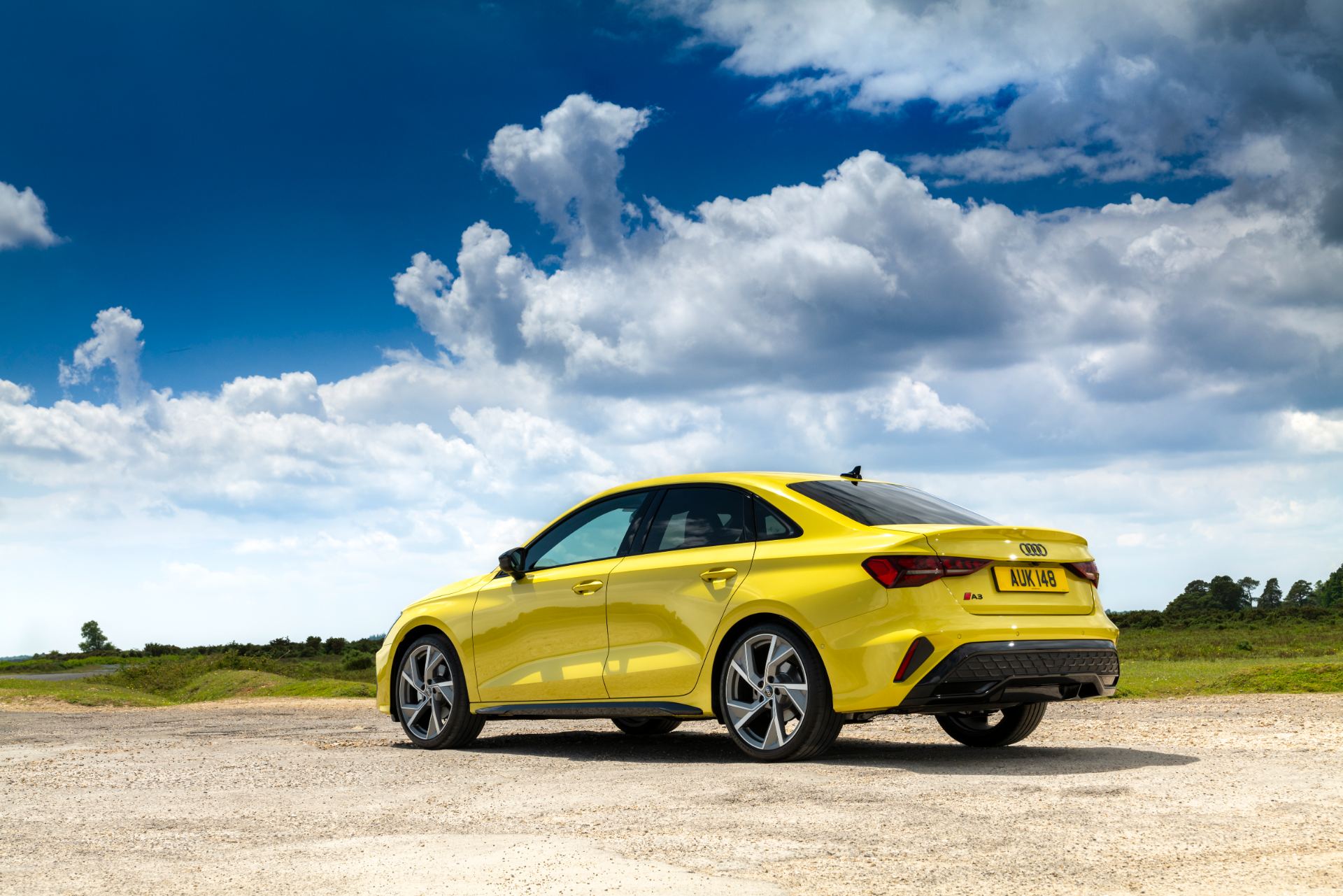 2025 audi a3 saloon rear three quarter yellow