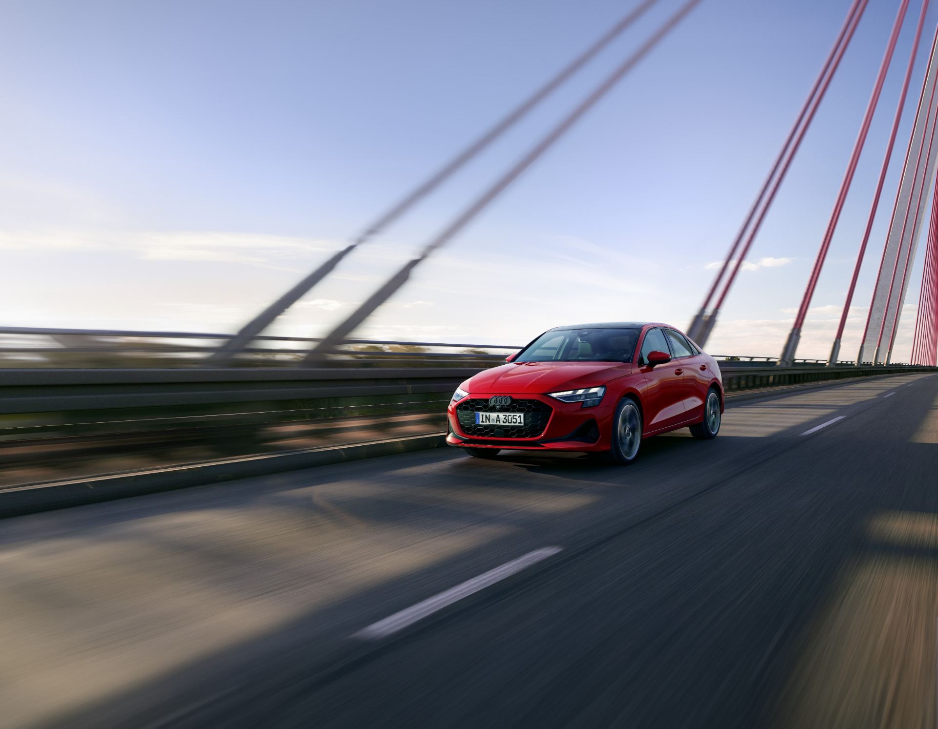 2025 audi a3 saloon driving front bridge red