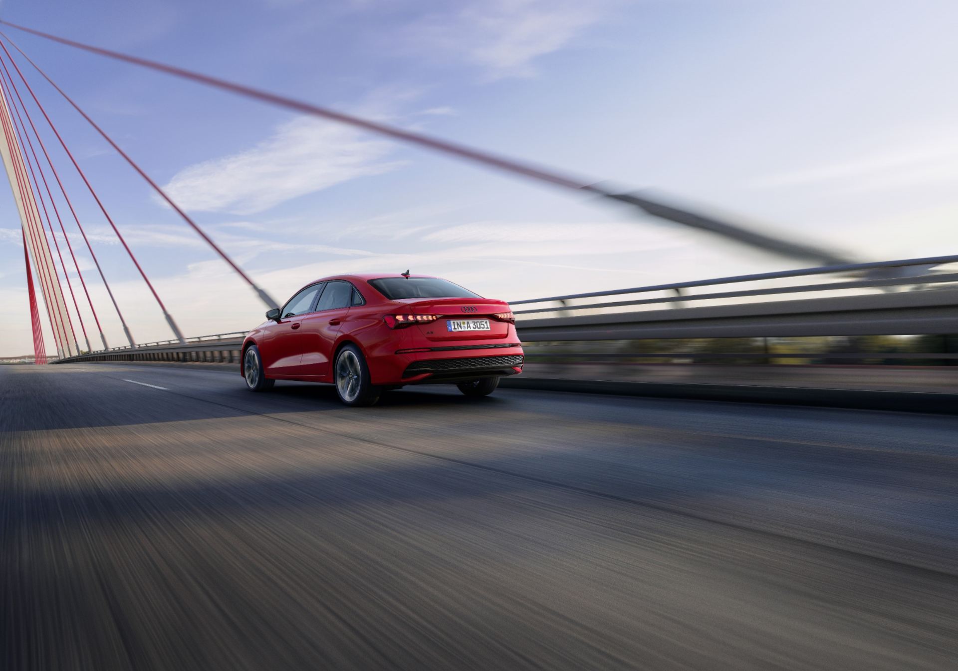 2025 audi a3 saloon driving rear bridge red