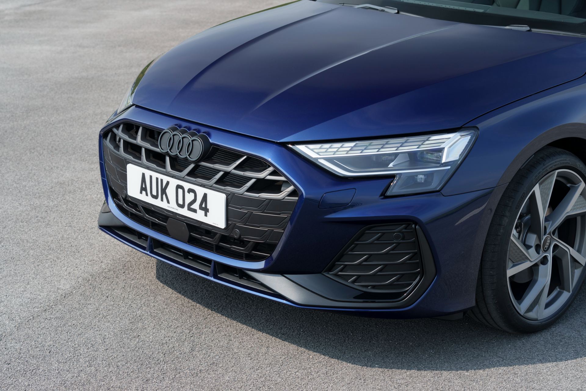 2025 audi a3 sportback front three quarter detail blue
