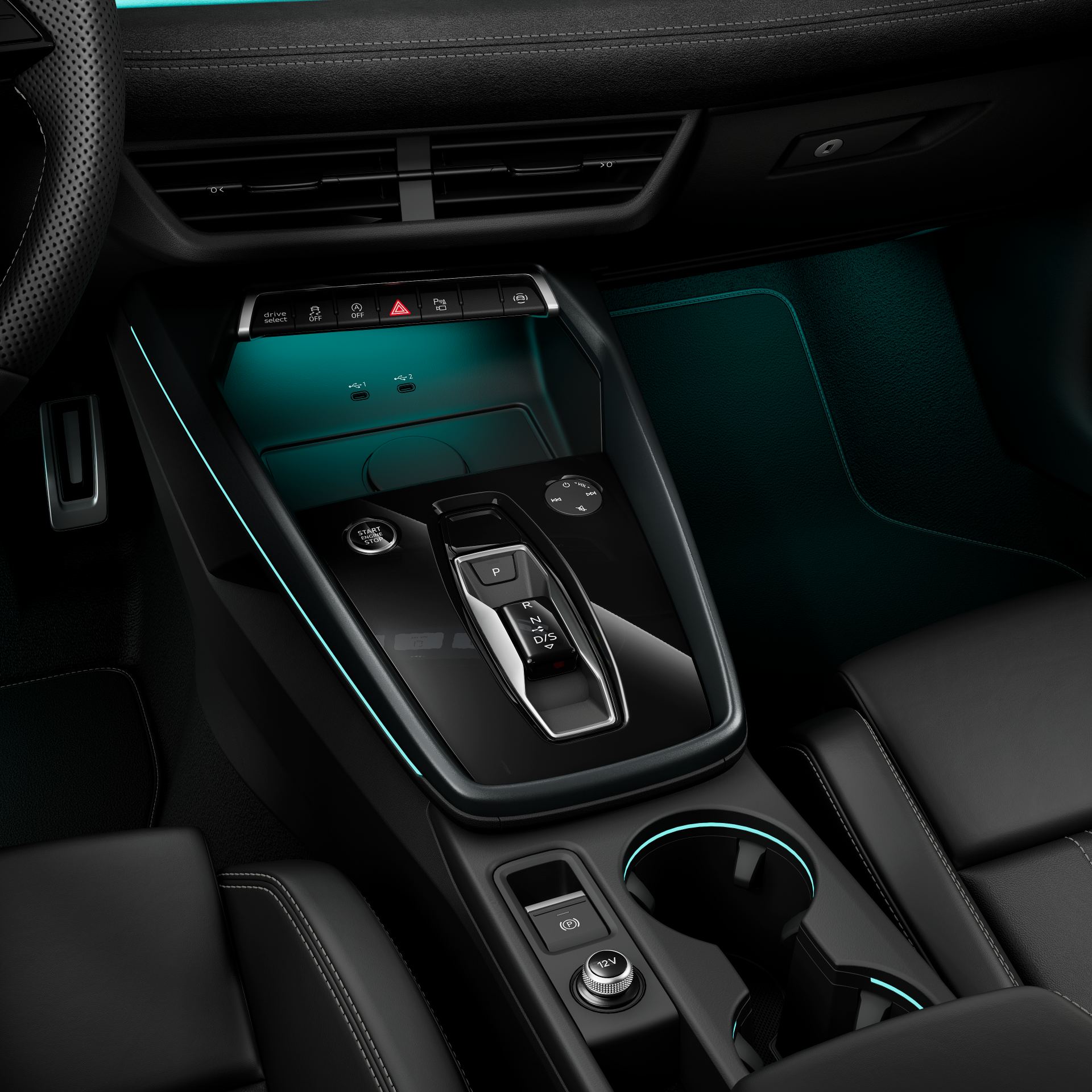 2027 audi a3 sportback e hybrid interior center console ambient lighting