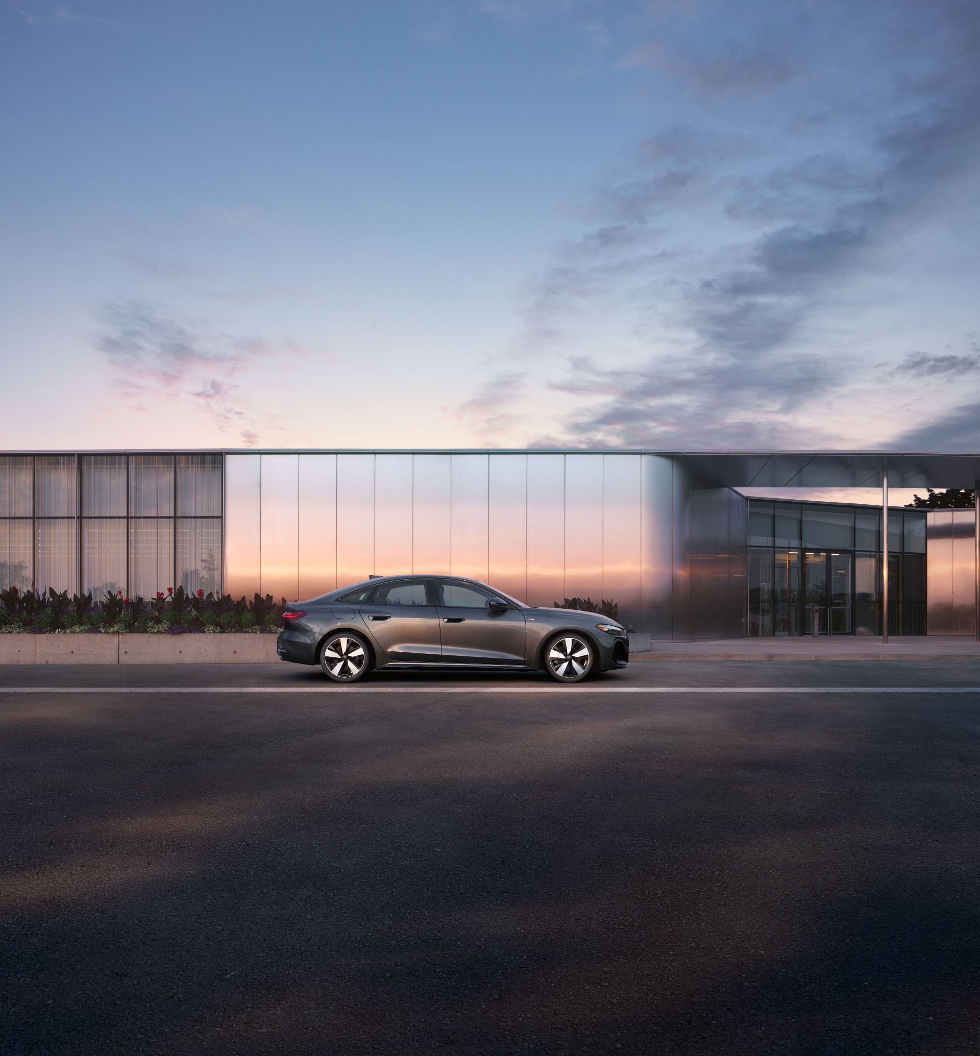 2026 audi a5 side profile building dusk grey