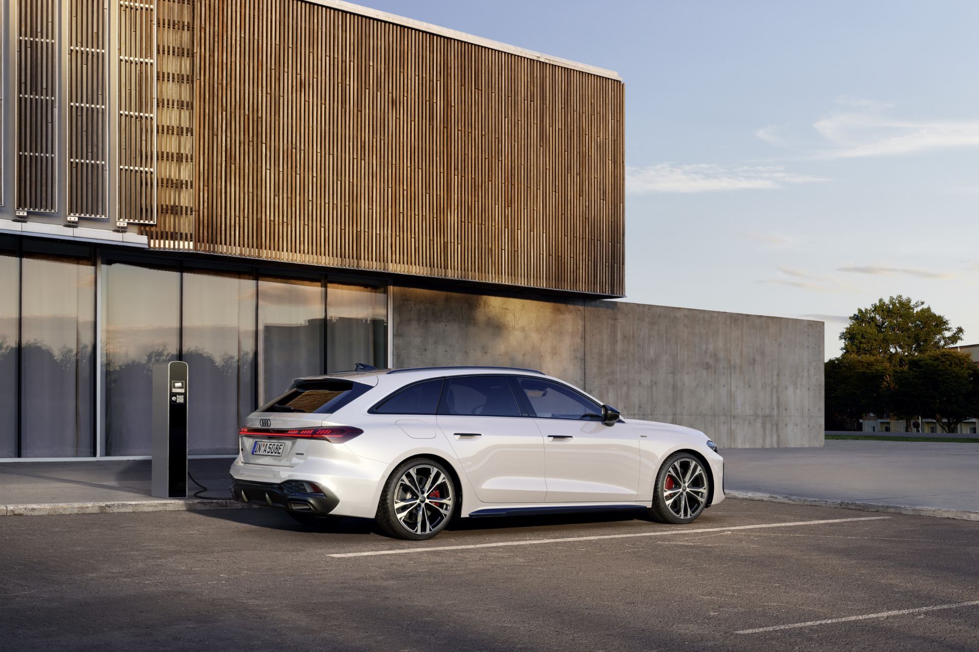 2026 audi a5 avant rear three quarter charging station white