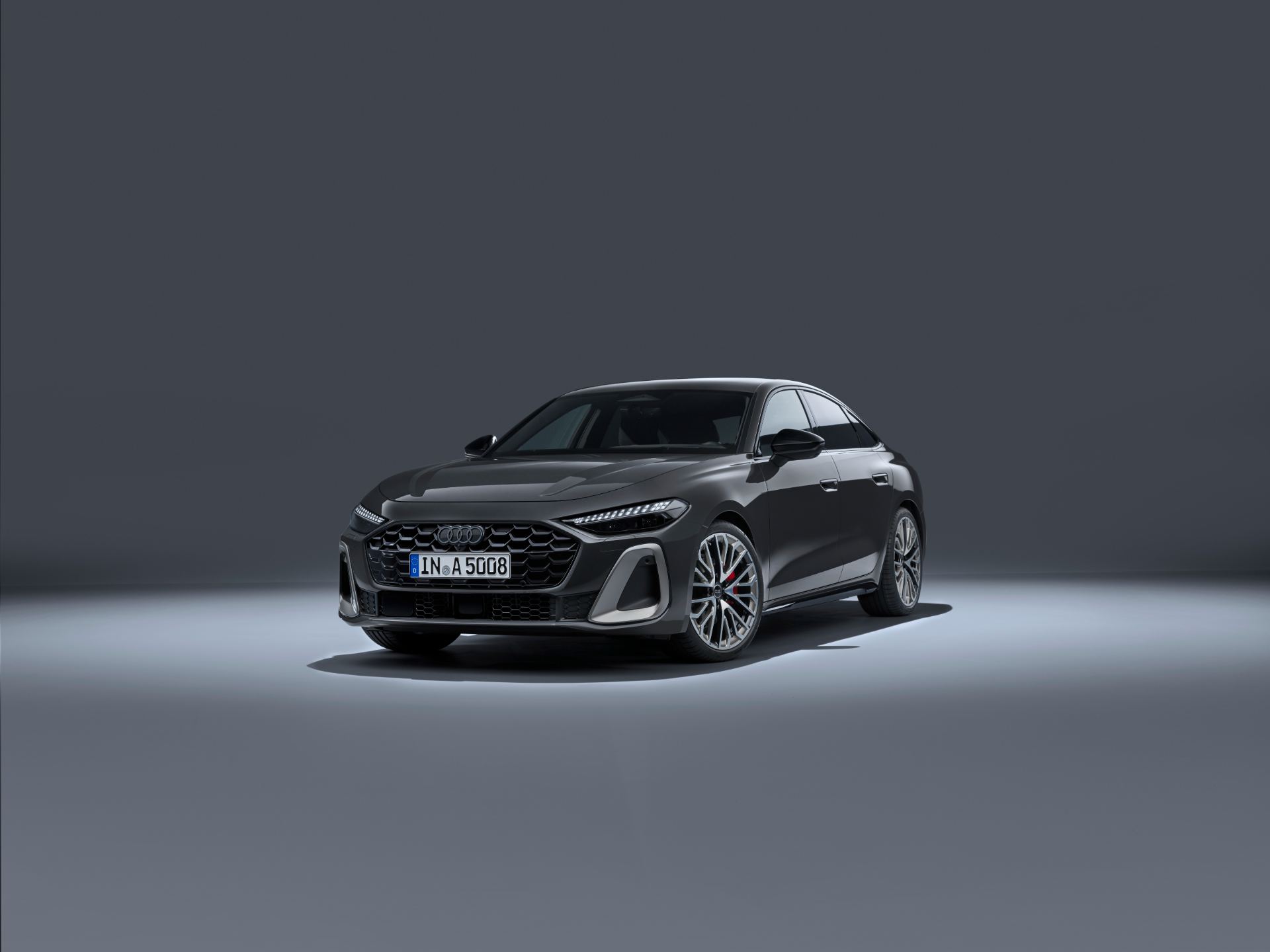 2026 audi a5 saloon front three quarter studio grey
