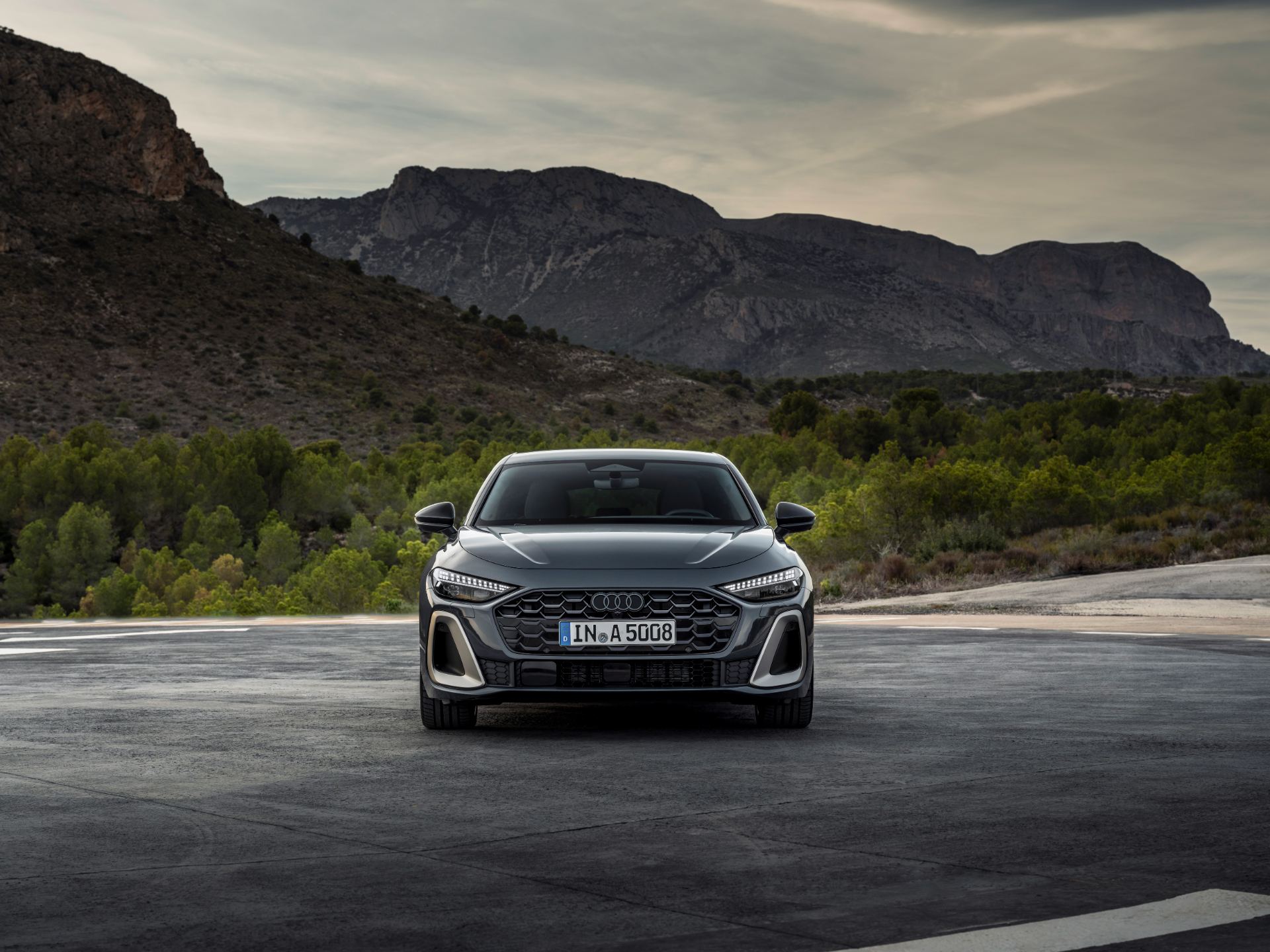 2026 audi a5 saloon front mountains grey