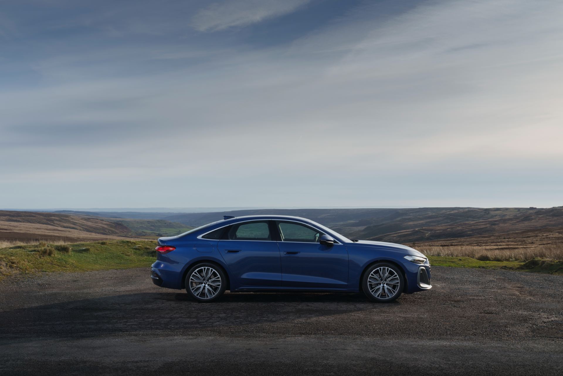 audi a5 saloon side profile moorland blue