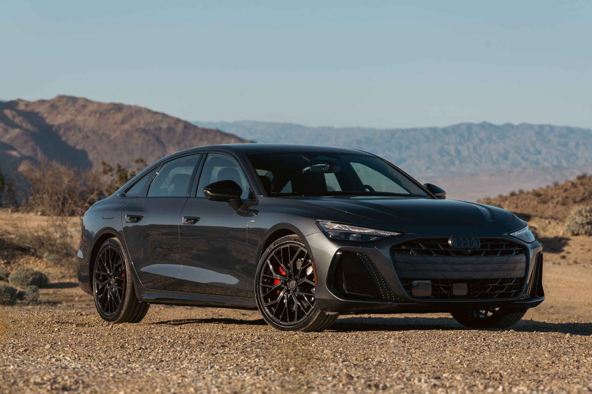 2026 audi a6 front three quarter gravel grey