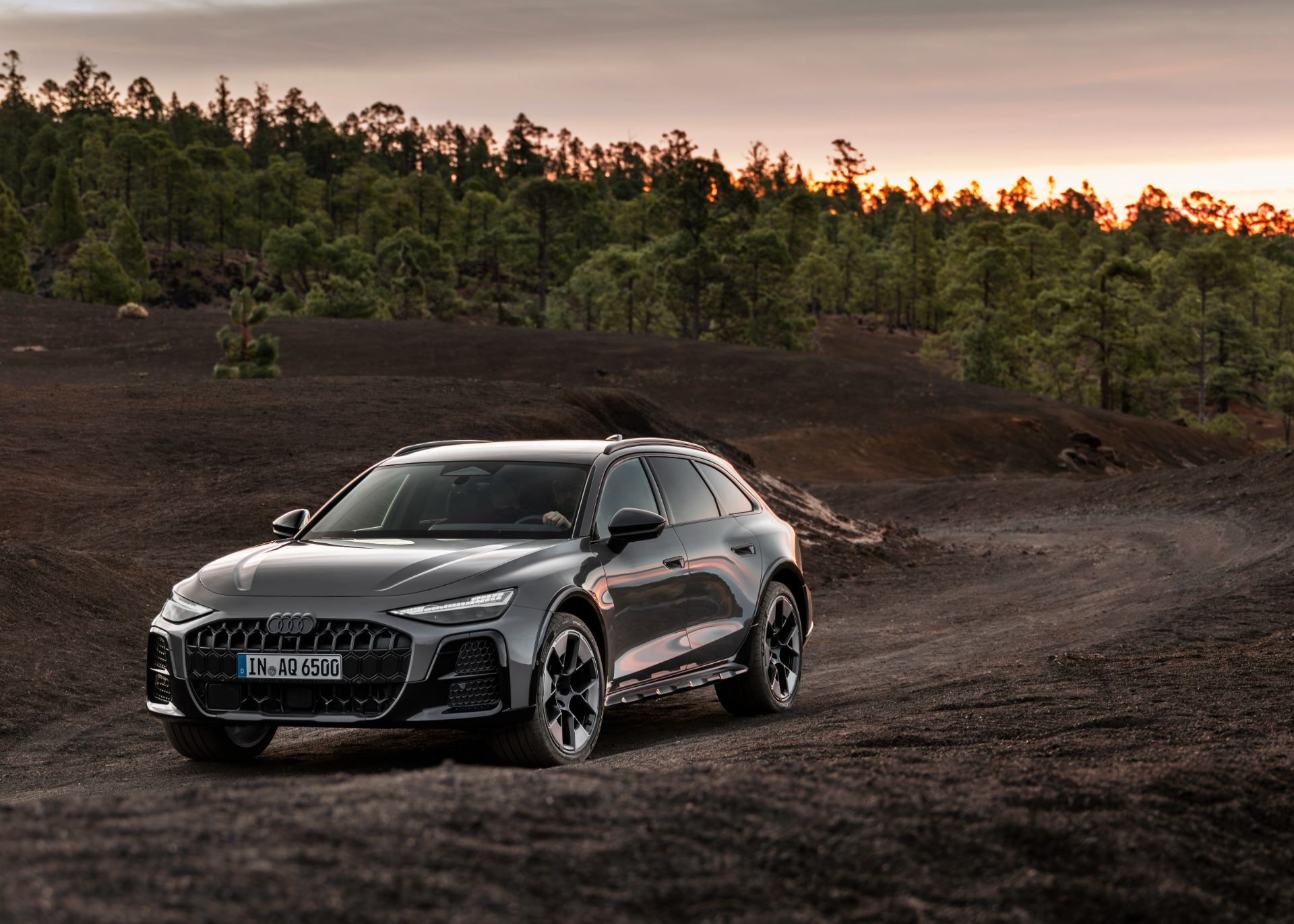 2026 audi a6 allroad front three quarter forest track grey