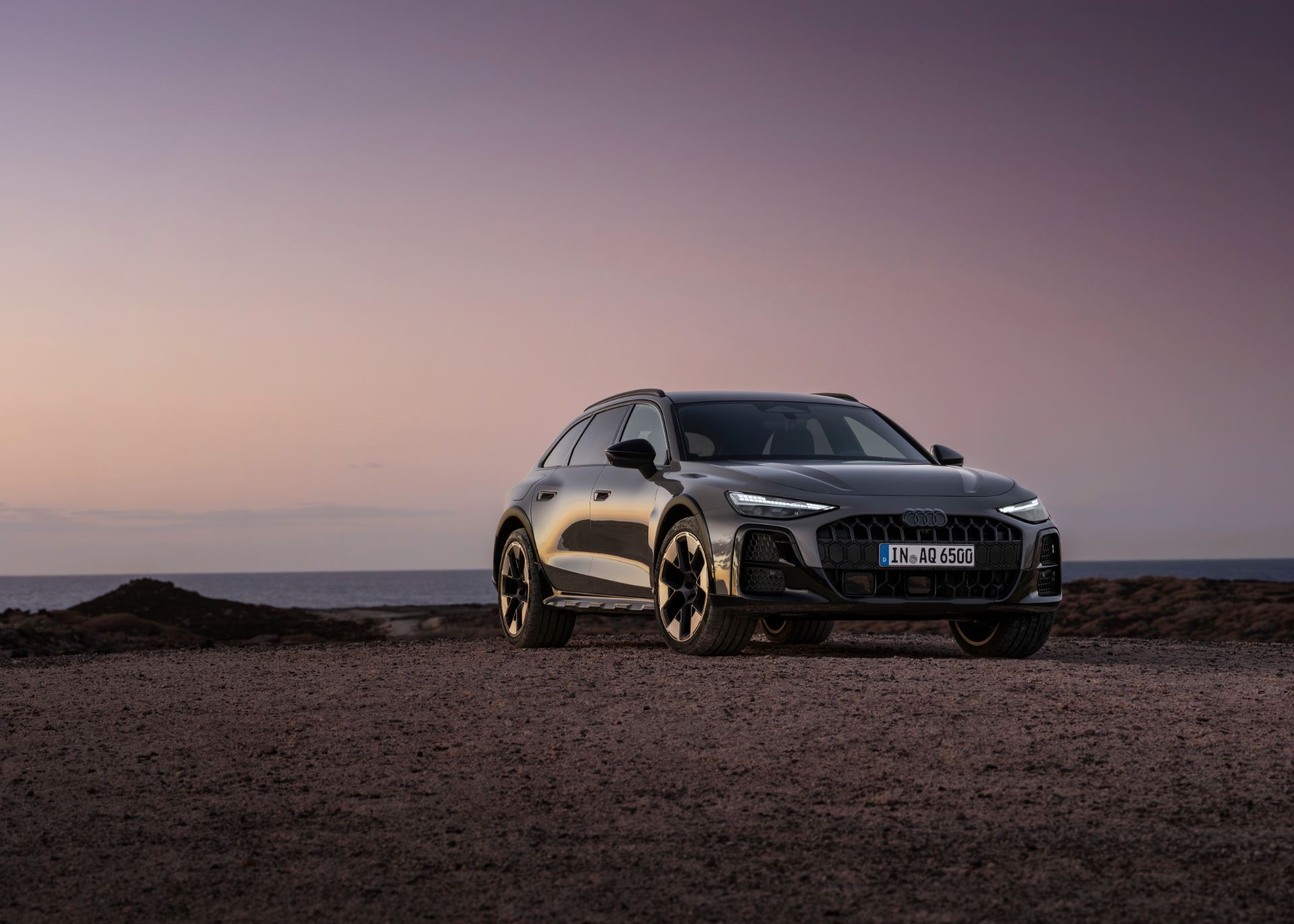 2026 audi a6 allroad front three quarter dusk grey