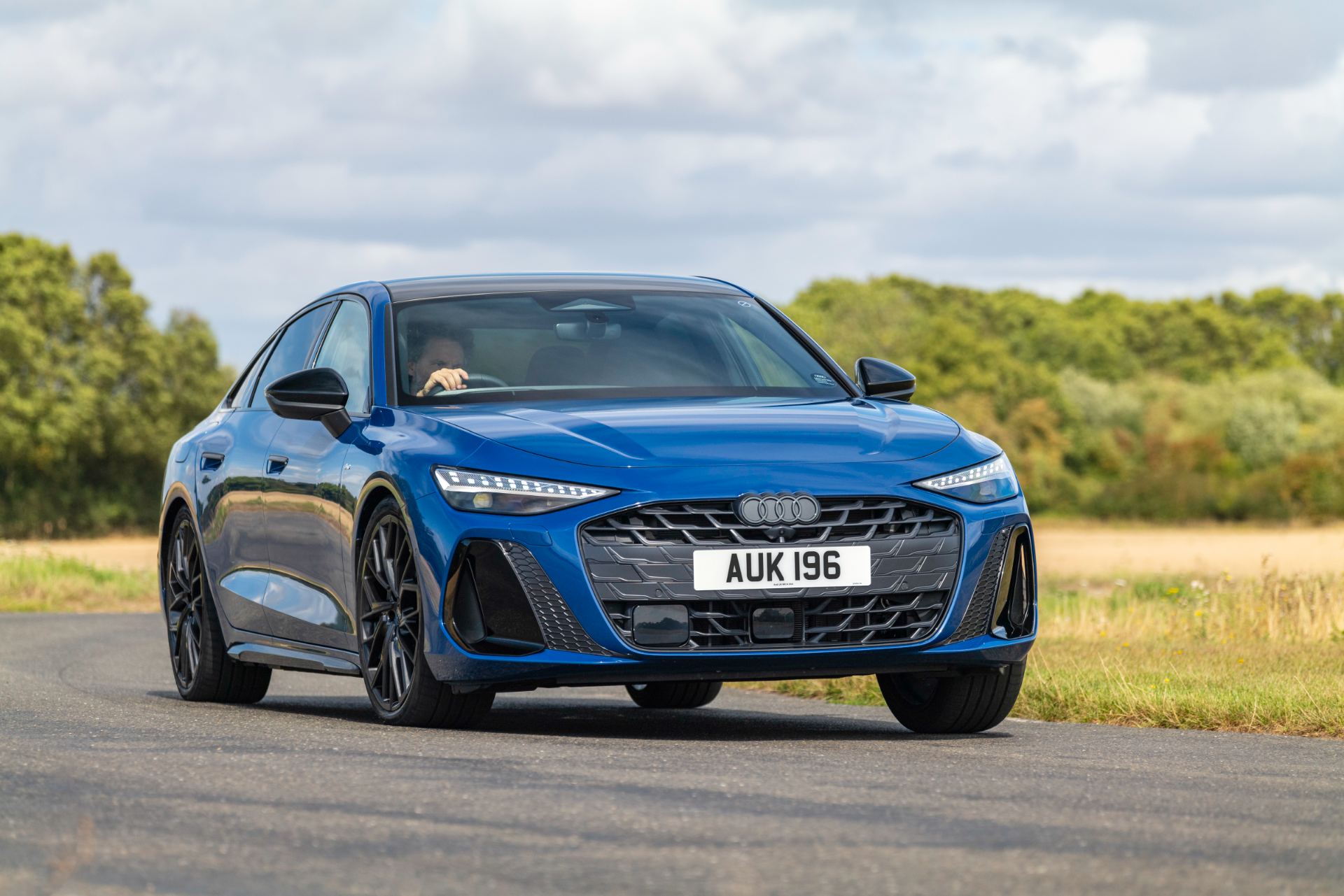 2026 audi a6 saloon front three quarter airfield blue