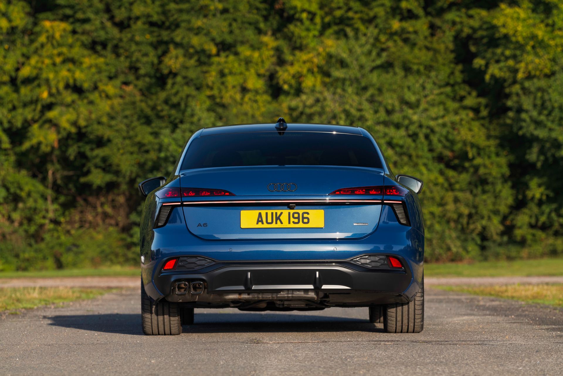 2026 audi a6 saloon rear trees blue