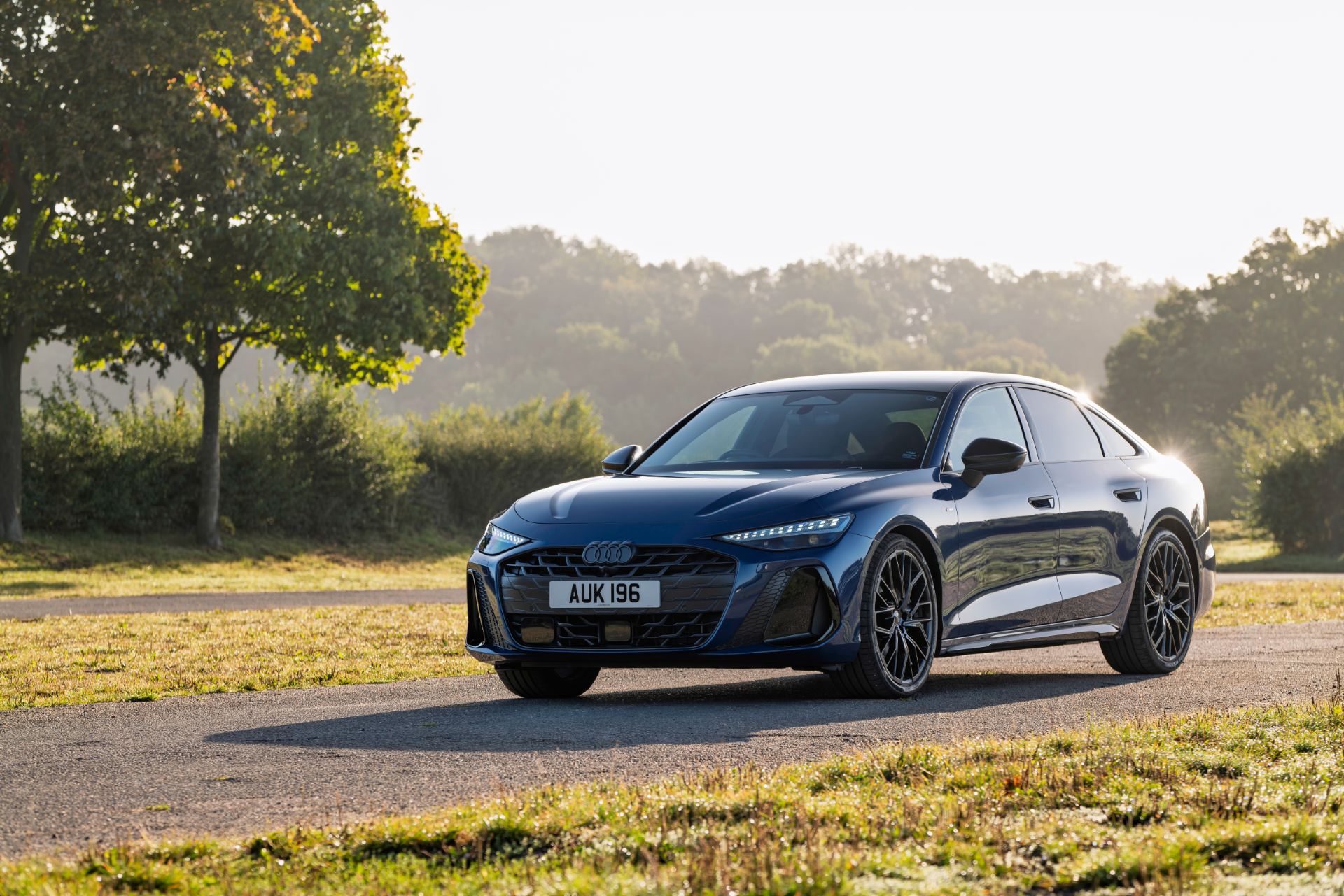 2026 audi a6 saloon front three quarter tree blue