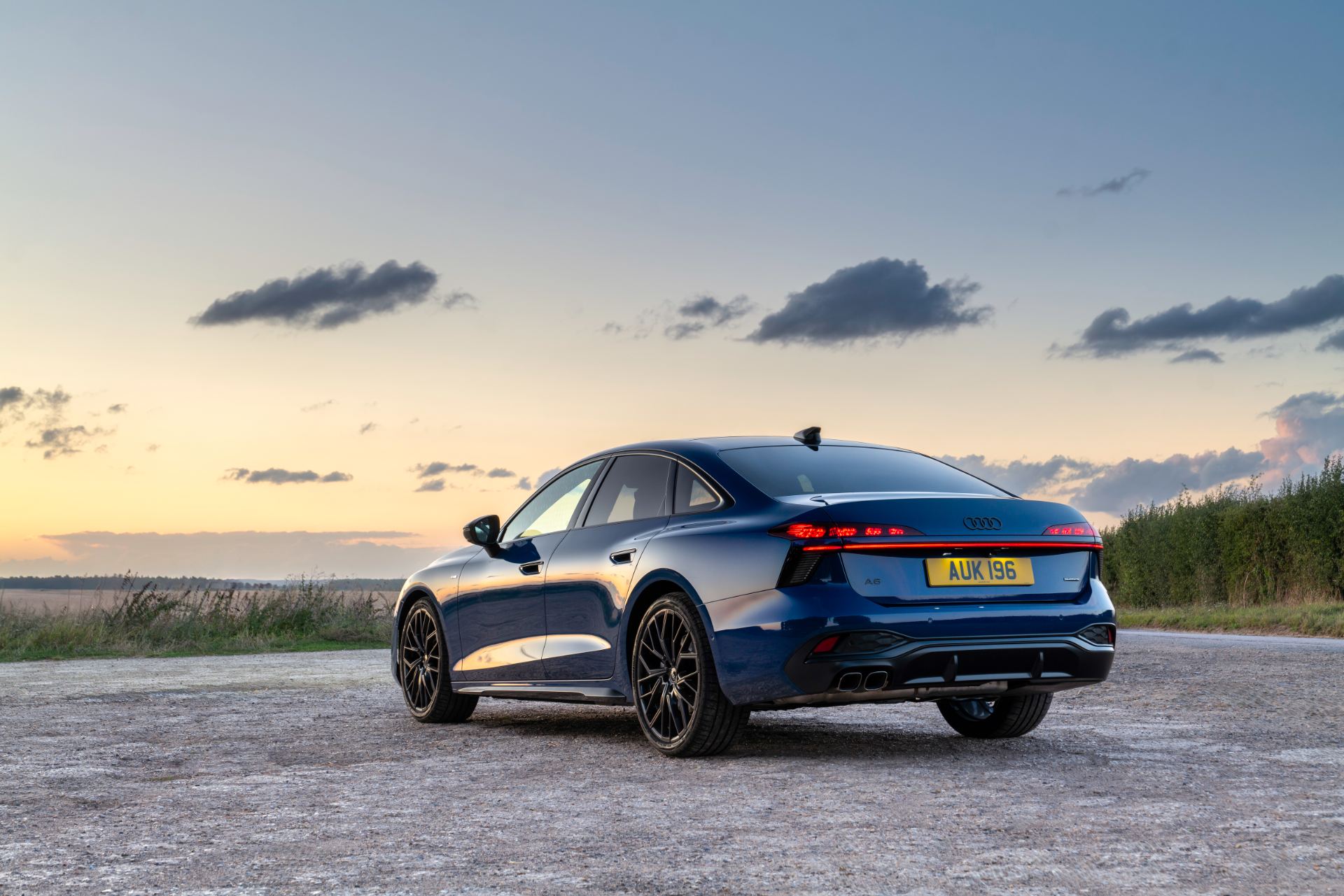2026 audi a6 saloon rear three quarter dusk blue