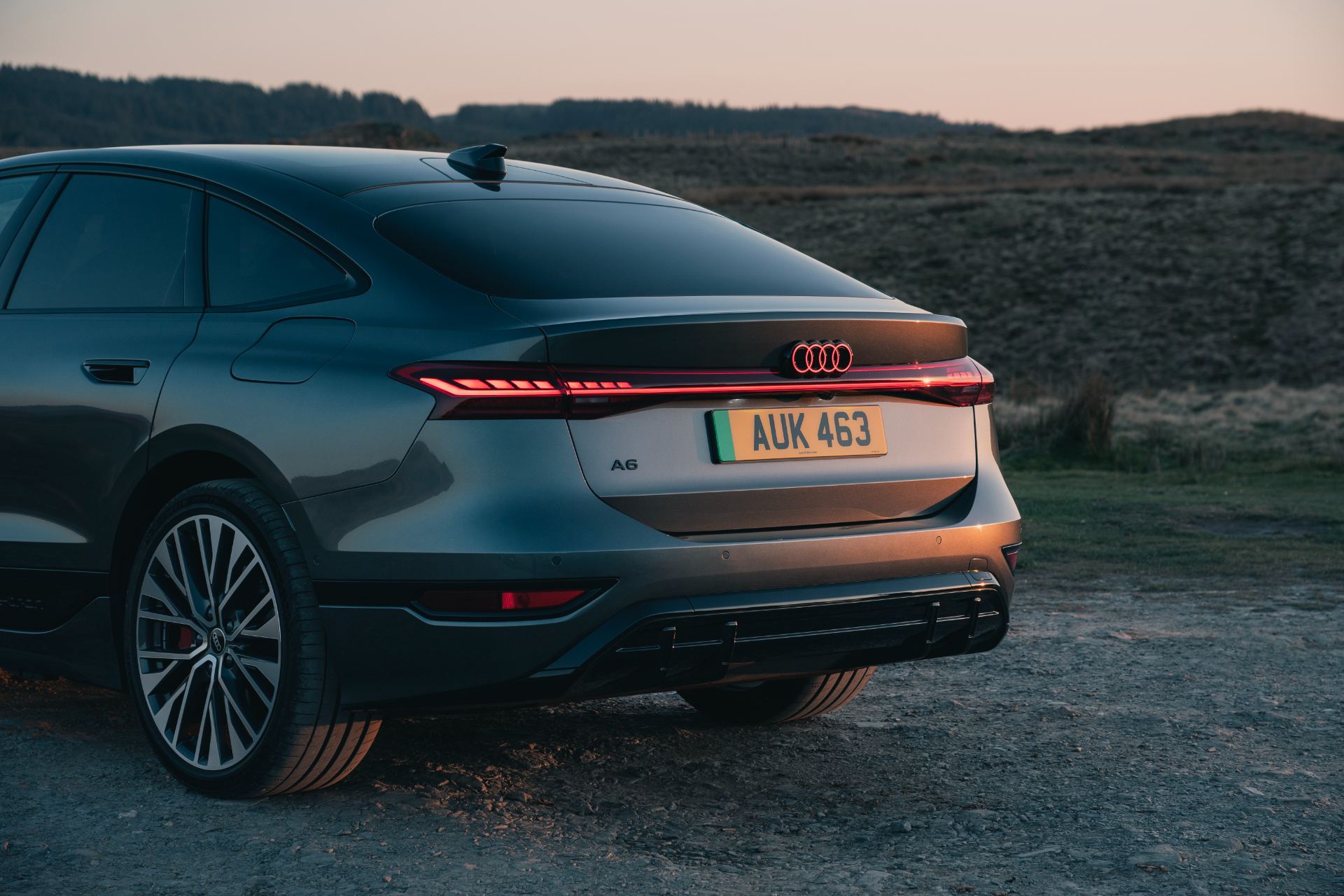 2026 audi a6 sportback e tron rear close up sunset grey