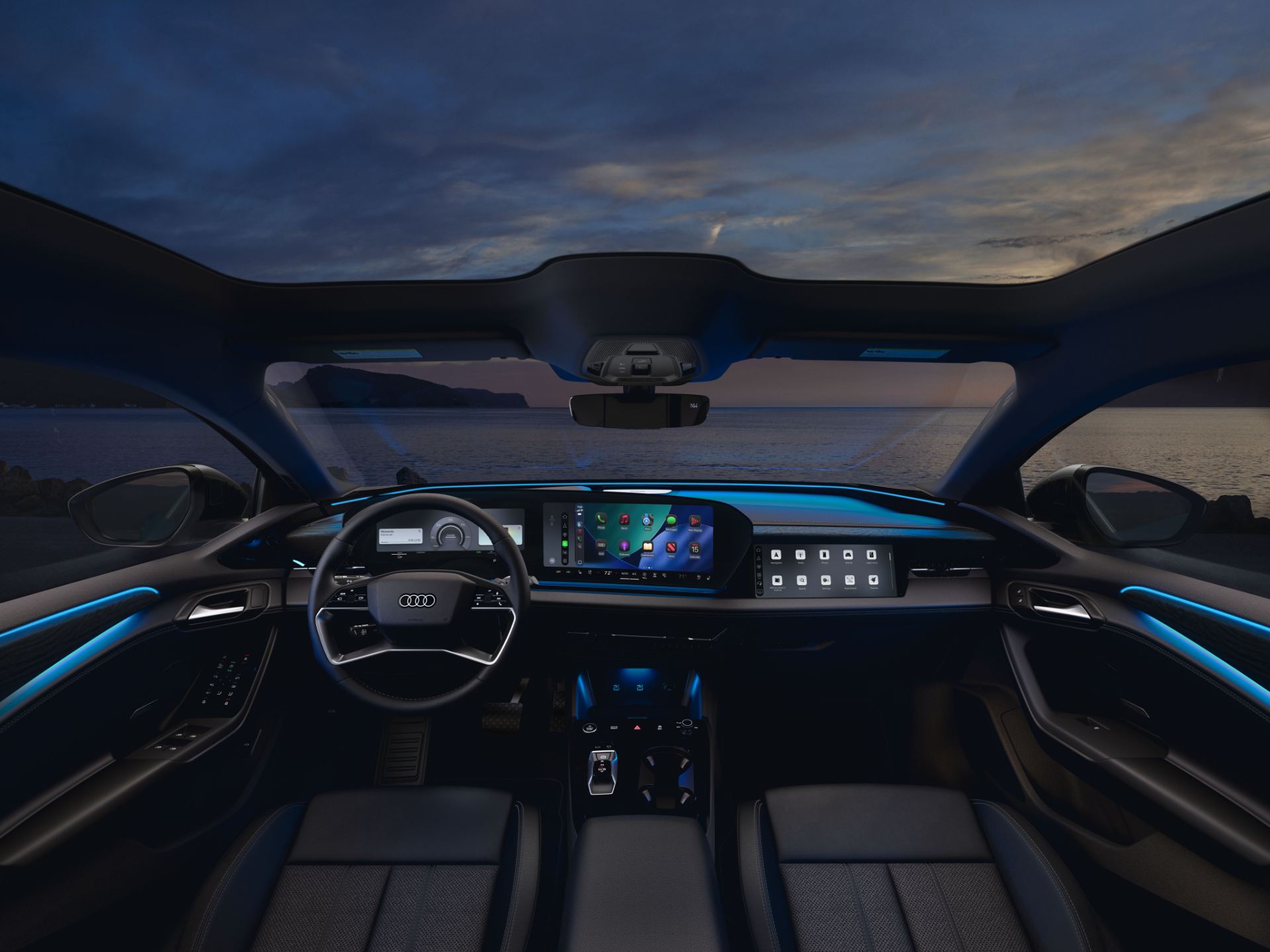 2027 audi a6 sportback e tron interior ambient lighting dusk