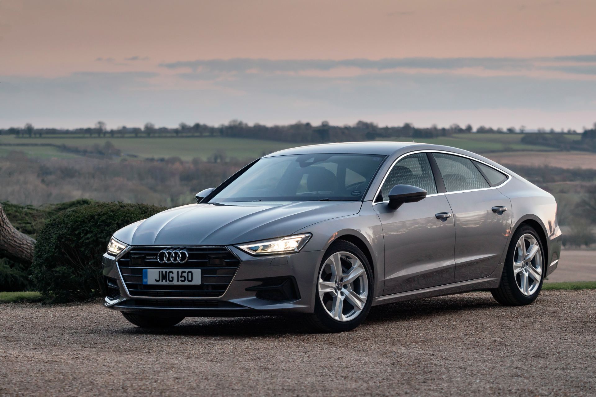 2025 audi a7 sportback front three quarter dusk grey