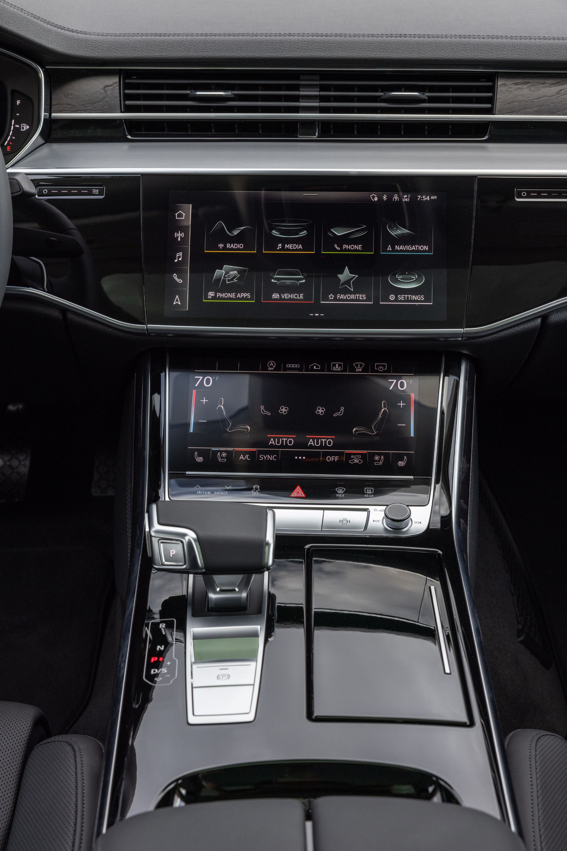 audi a8 l interior center console screens