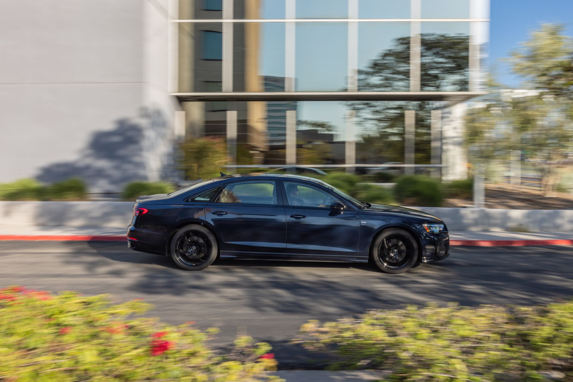 audi a8 l driving side profile office dark blue
