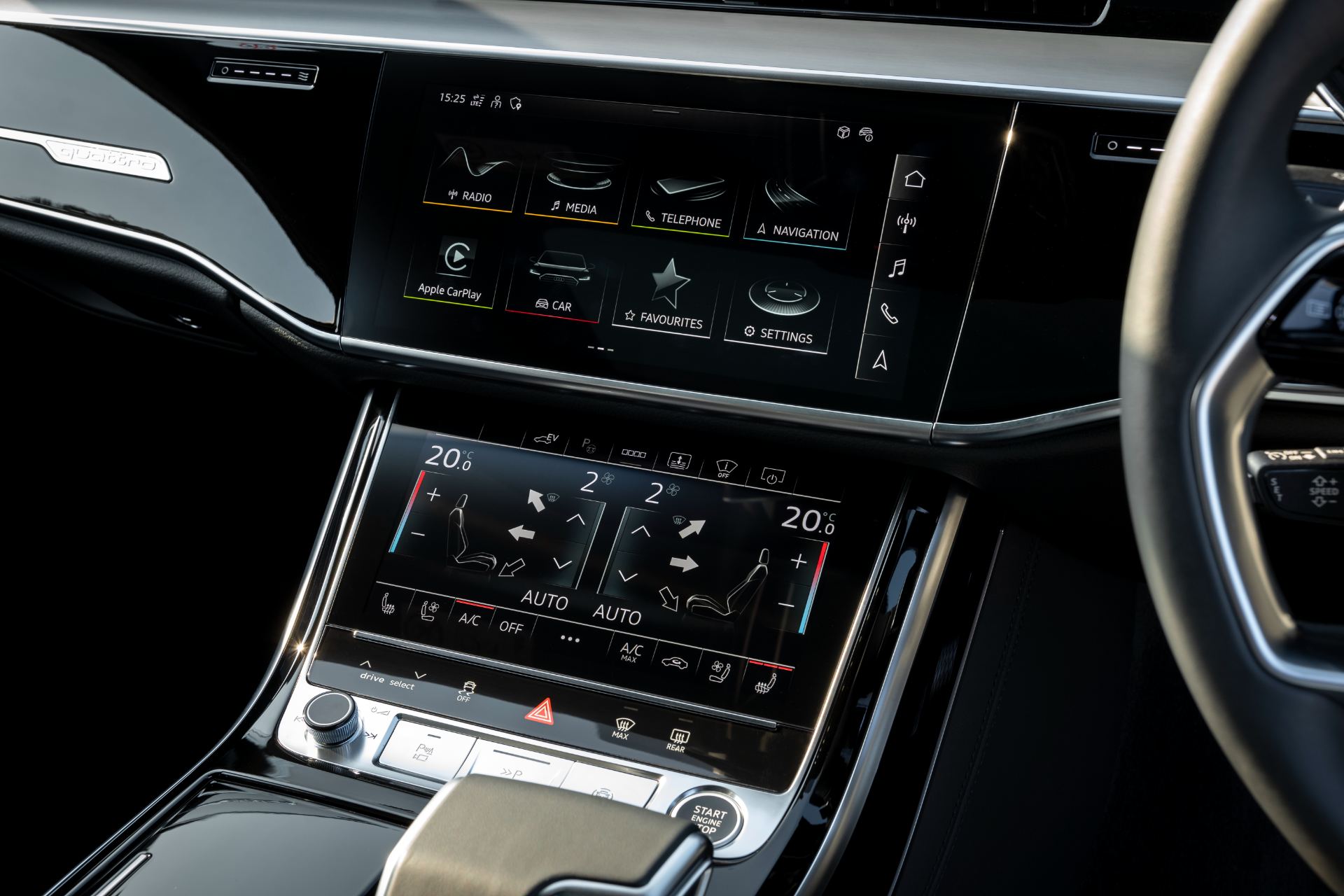 2025 audi a8 60 tfsi e interior infotainment climate screens
