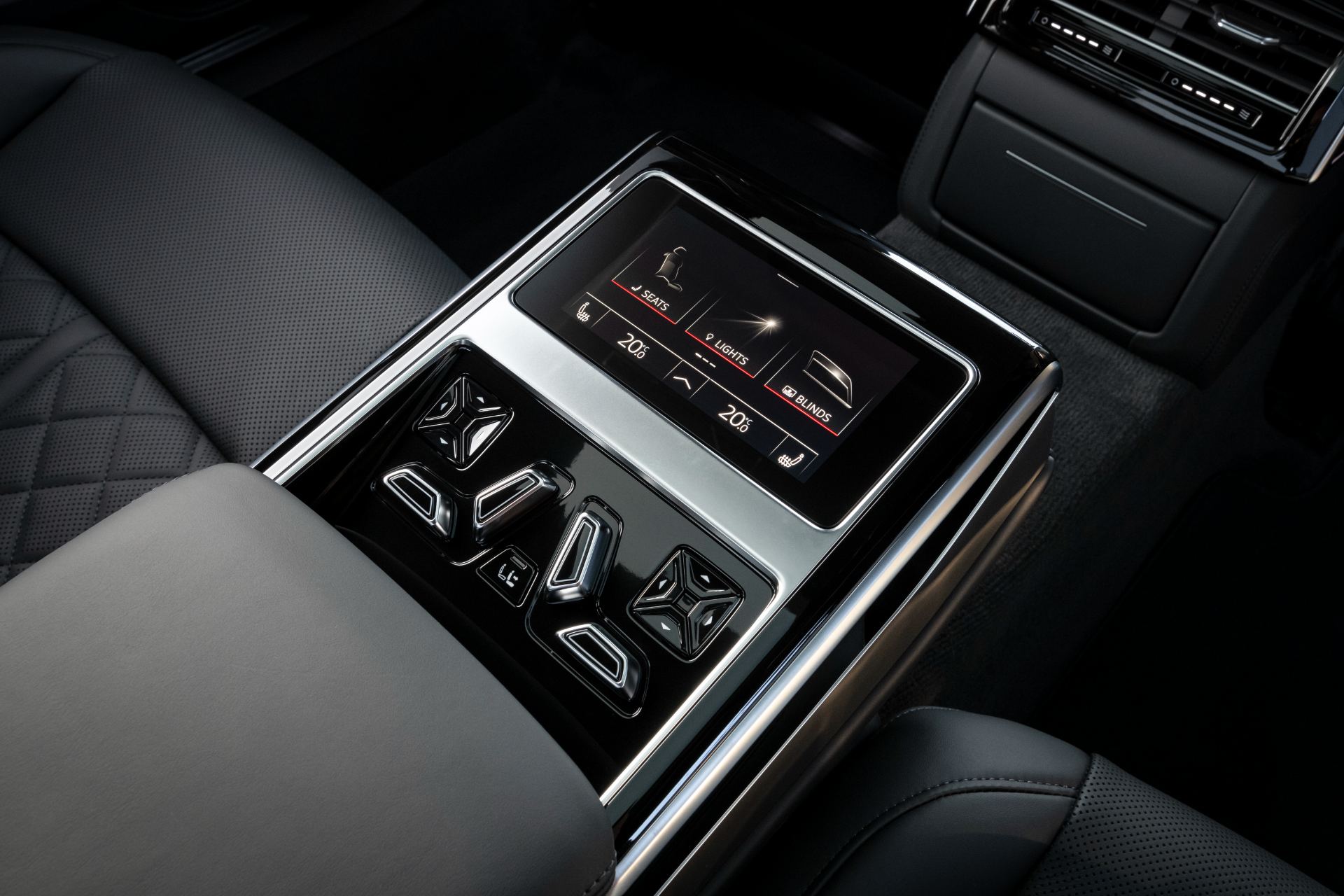 2025 audi a8 60 tfsi e interior rear seat controls