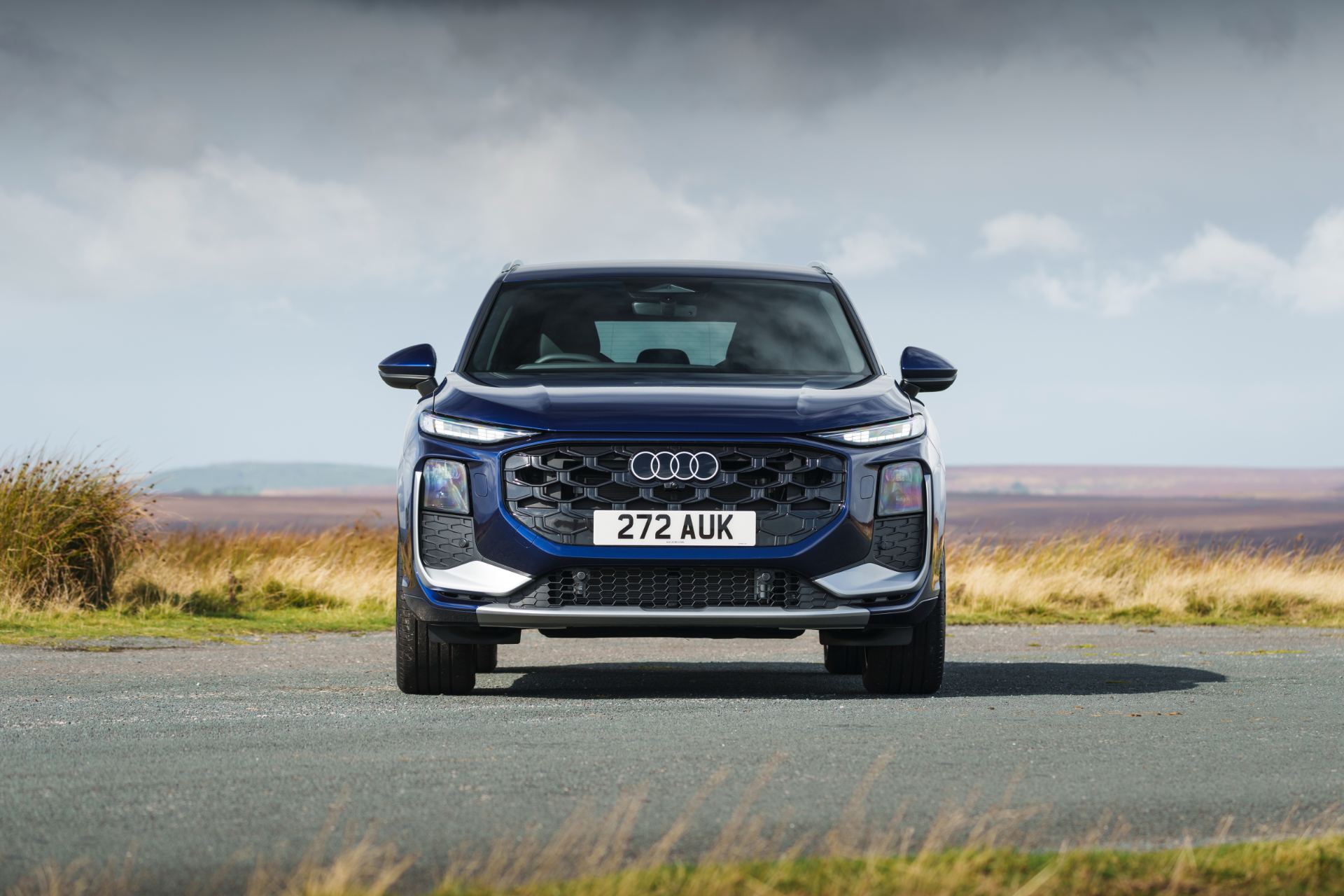 2026 audi q3 e hybrid front moorland road blue
