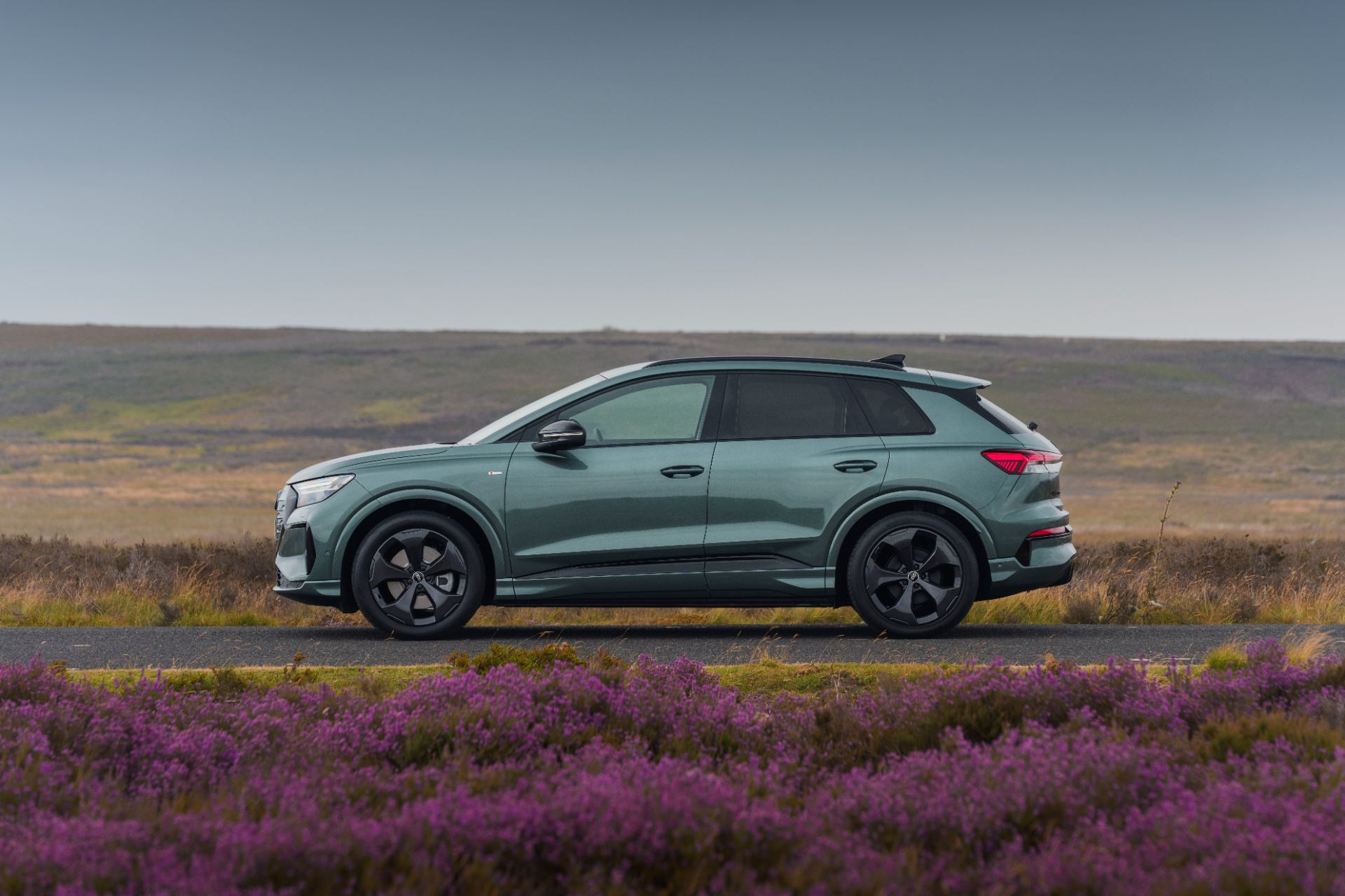 2026 audi q4 e tron side profile heather green