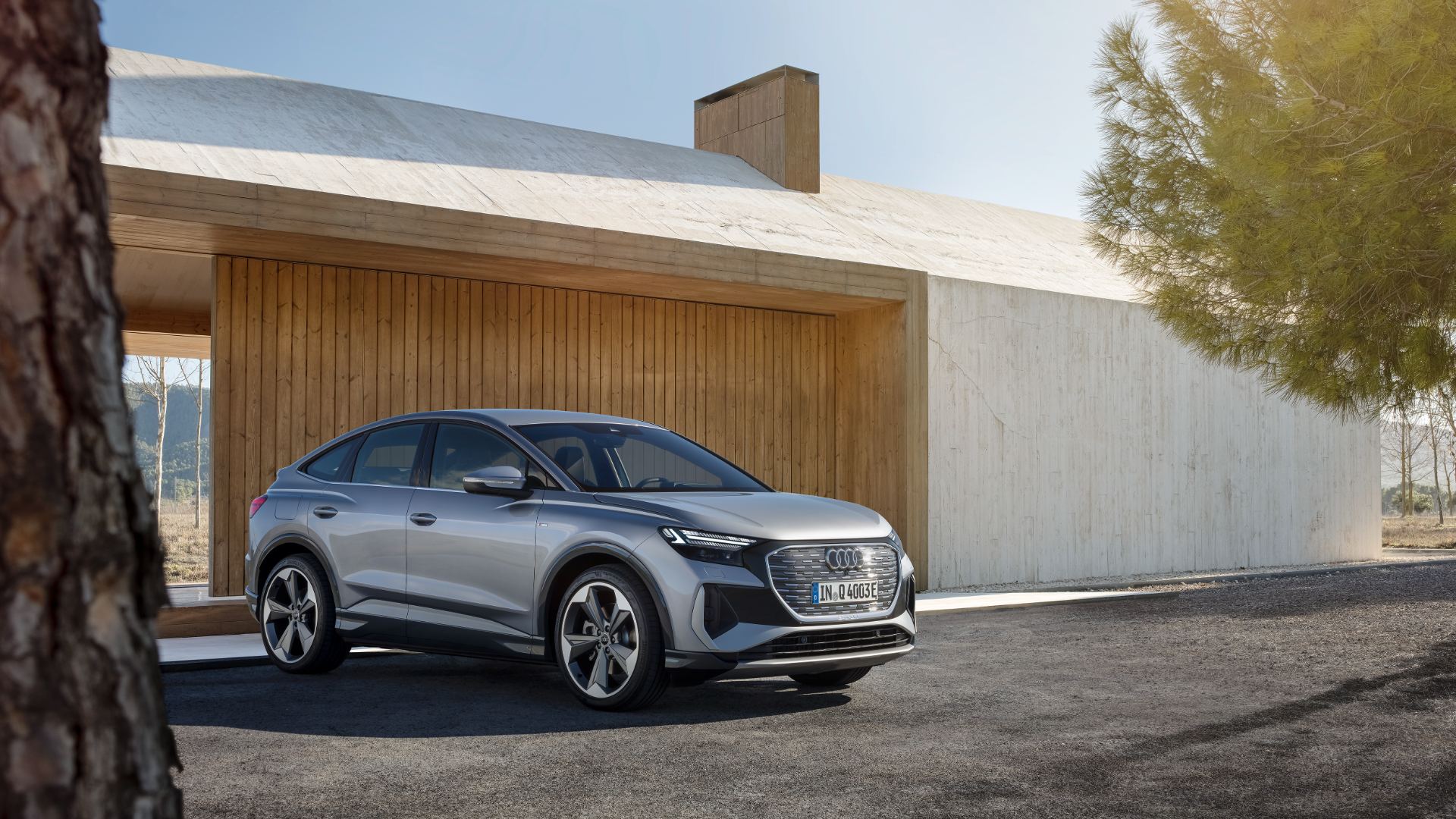 2026 audi q4 sportback e tron front three quarter architecture silver