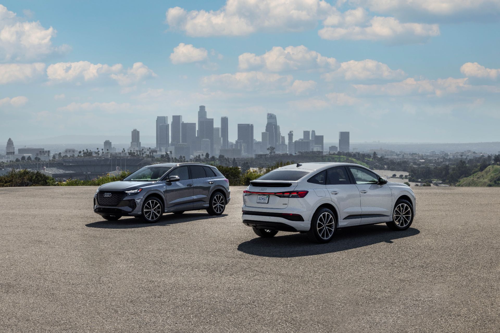 2026 audi q4 sportback e tron pair skyline rear white and grey
