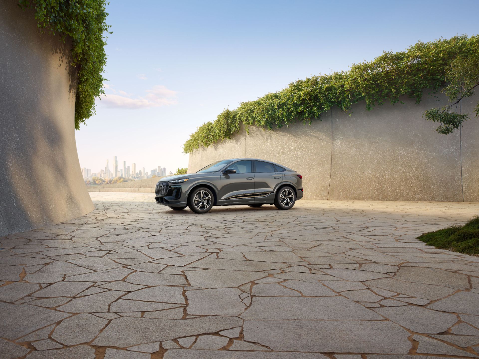 2027 audi q6 sportback e tron side profile stone courtyard grey